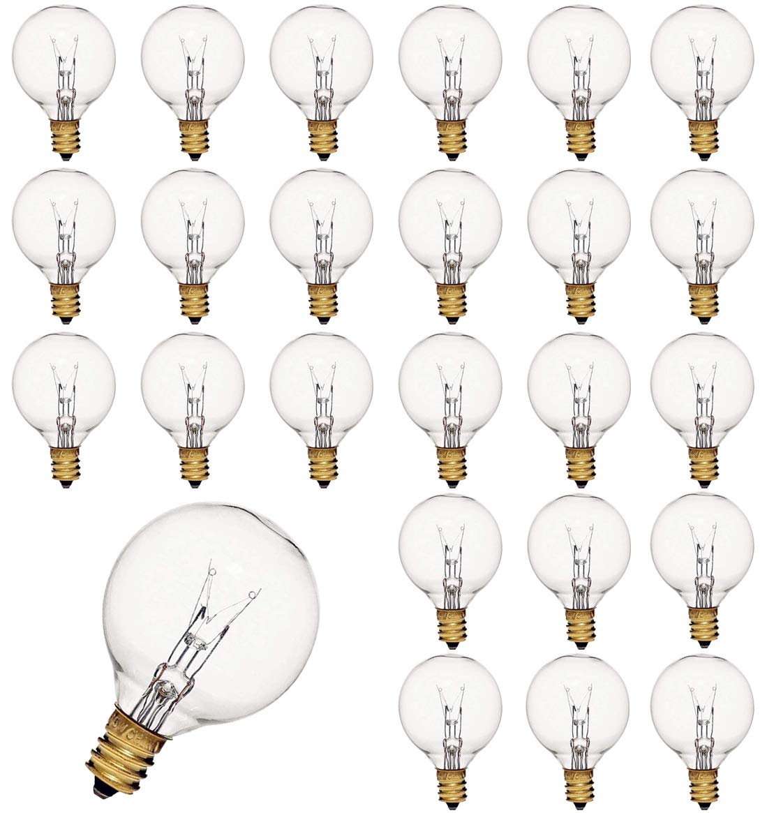 Konictom G40 Clear Globe Light Bulbs, 25 Pack, 5W C7 Socket For Indoor/Outdoor Decor