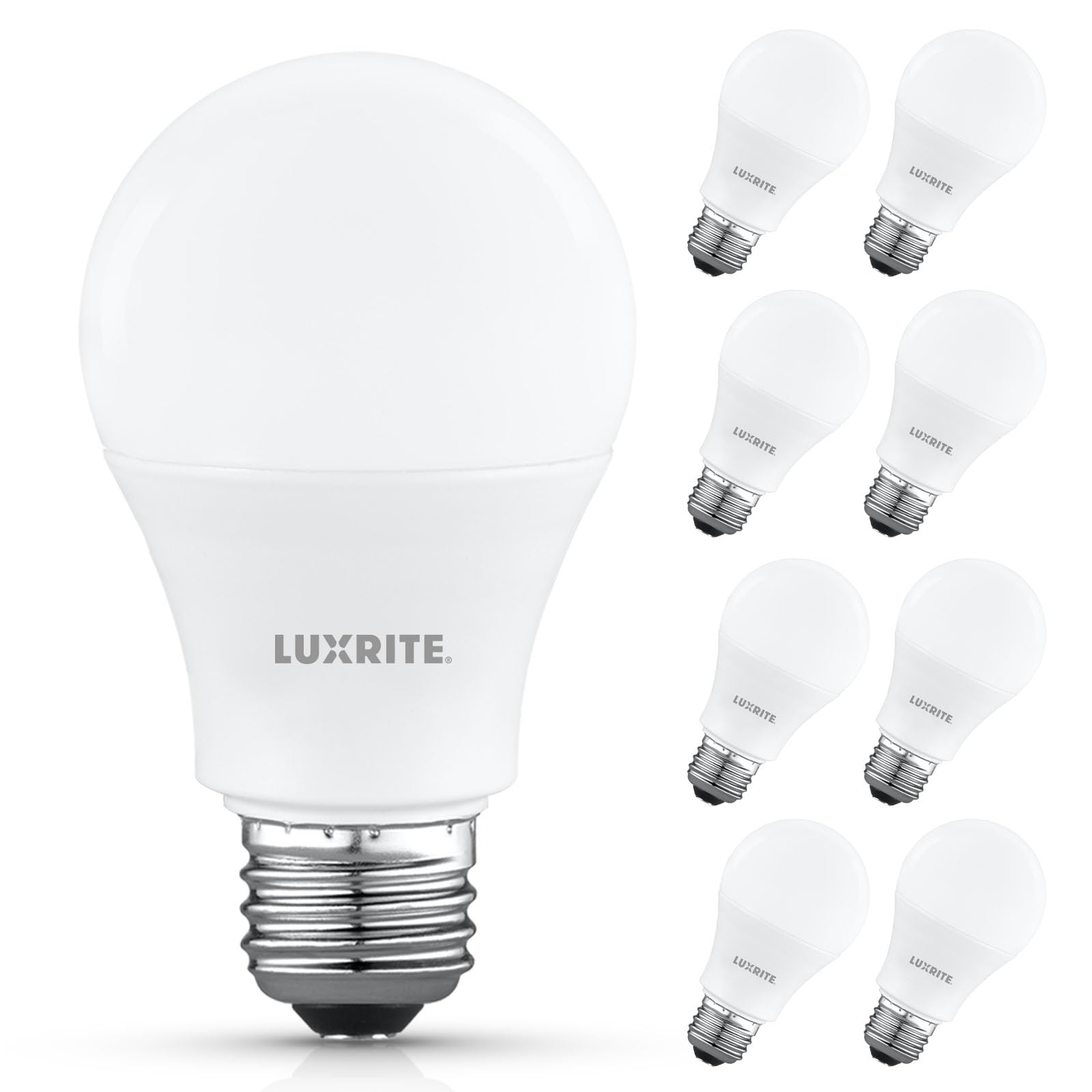 Luxrite A19 Led Light Bulb 60 Watt Equivalent, Non-Dimmable, 3500K Natural White, 800Lm, Standard Led Light Bulbs 8W, E26 Base, 