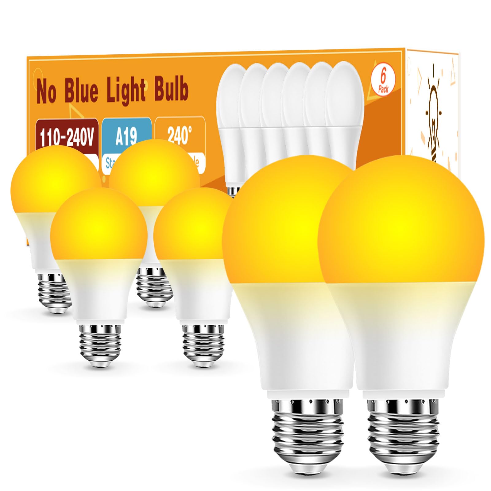 Neporal Amber Light Bulbs, 9W 60W Equivalent A19 Soft Light Bulbs, Blue Light Blocking Warm Light Bulbs, 1800K Amber Night Light