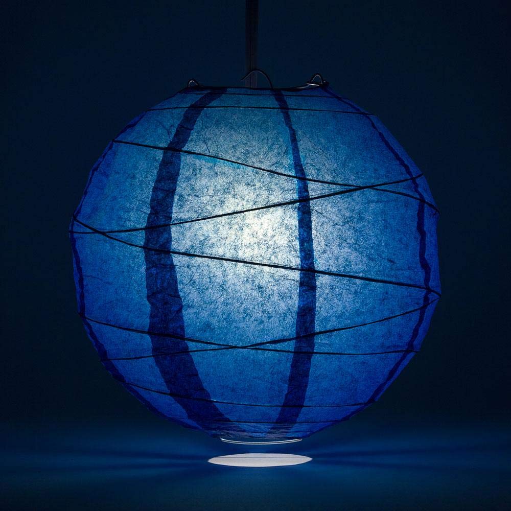 Quasimoon Paperlanternstore.Com 20 Inch Navy Blue Round Paper Lantern, Crisscross Ribbing, Hanging Decoration