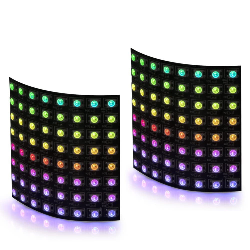 Btf-Lighting 2 Pack Ws2812B Eco Rgb Alloy Wire 5050Smd Individual Addressable 8X8 256 Pixel Led Matrix Panel Flexible Fpcb Full