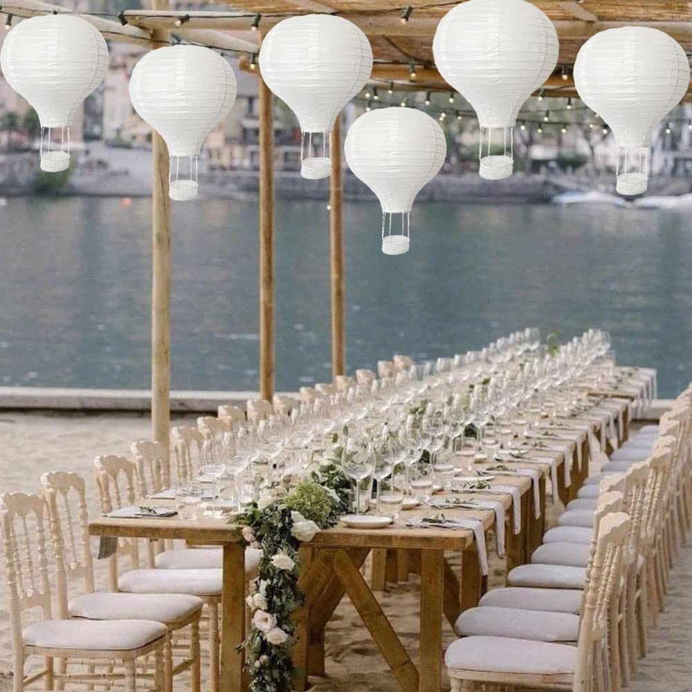 Vilanca Hot Air Balloon Paper Lanterns Set - 10PCS, 12" White Decorative DIY Party Lamps, Model AIR-003