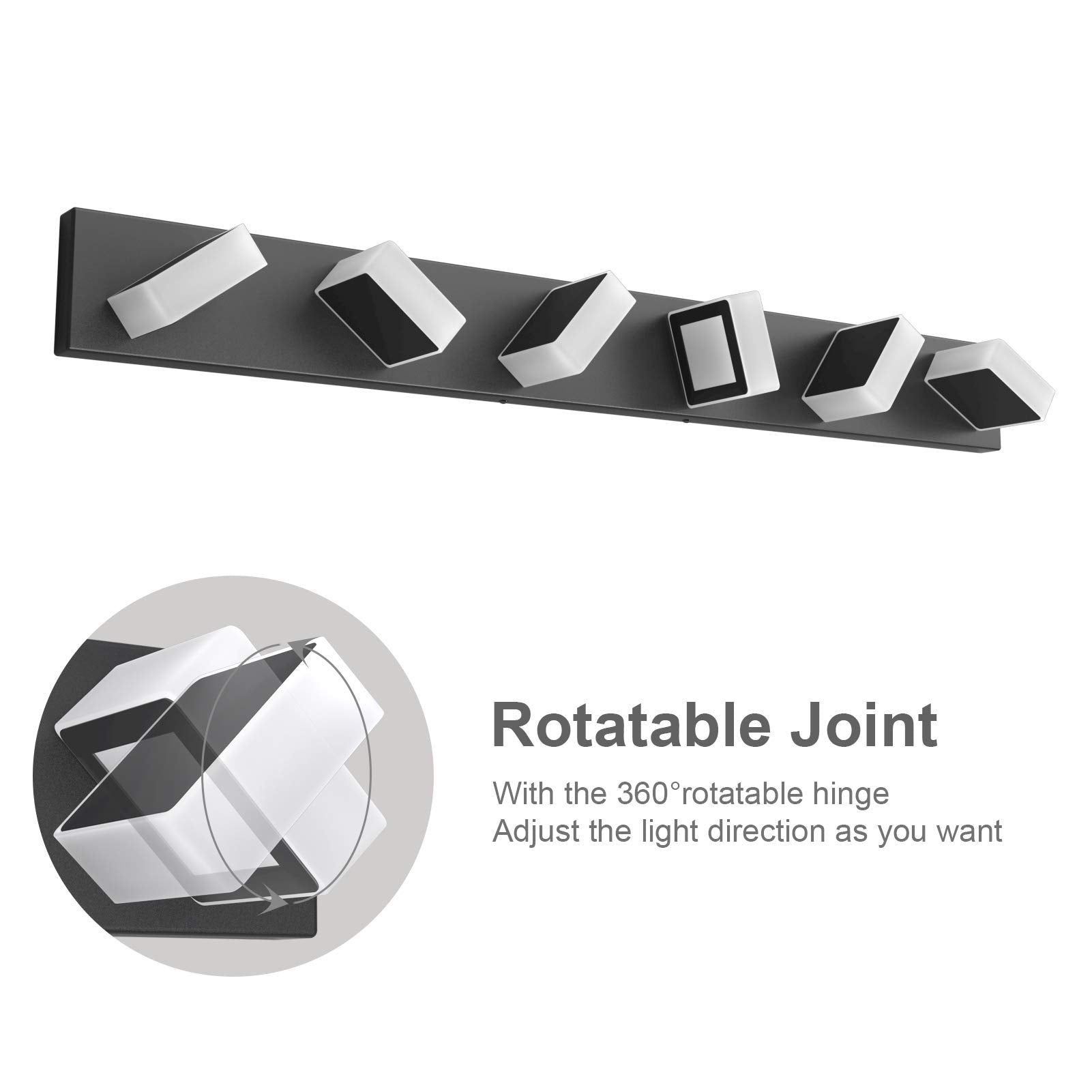 Ralbay Led Modern Vanity Lights Fixtures 6 Lights Black Acrylic Modern Matte Black For Bathroom