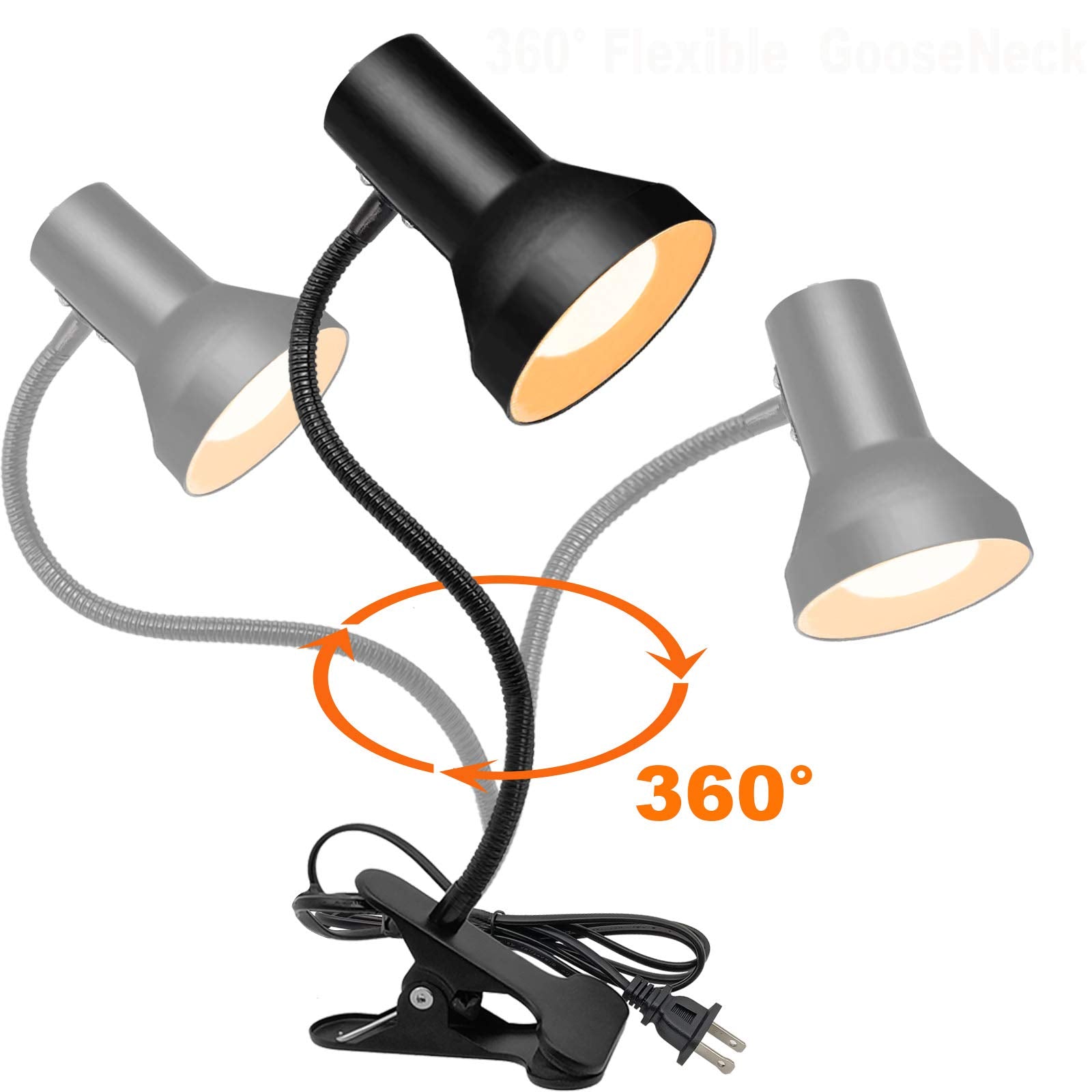 WimiSom Desk Lamp Eye-Caring Gooseneck Clip Light, Portable for Reading, Medium Size, Metal, Black, Model OUC-Desk lamp-0026