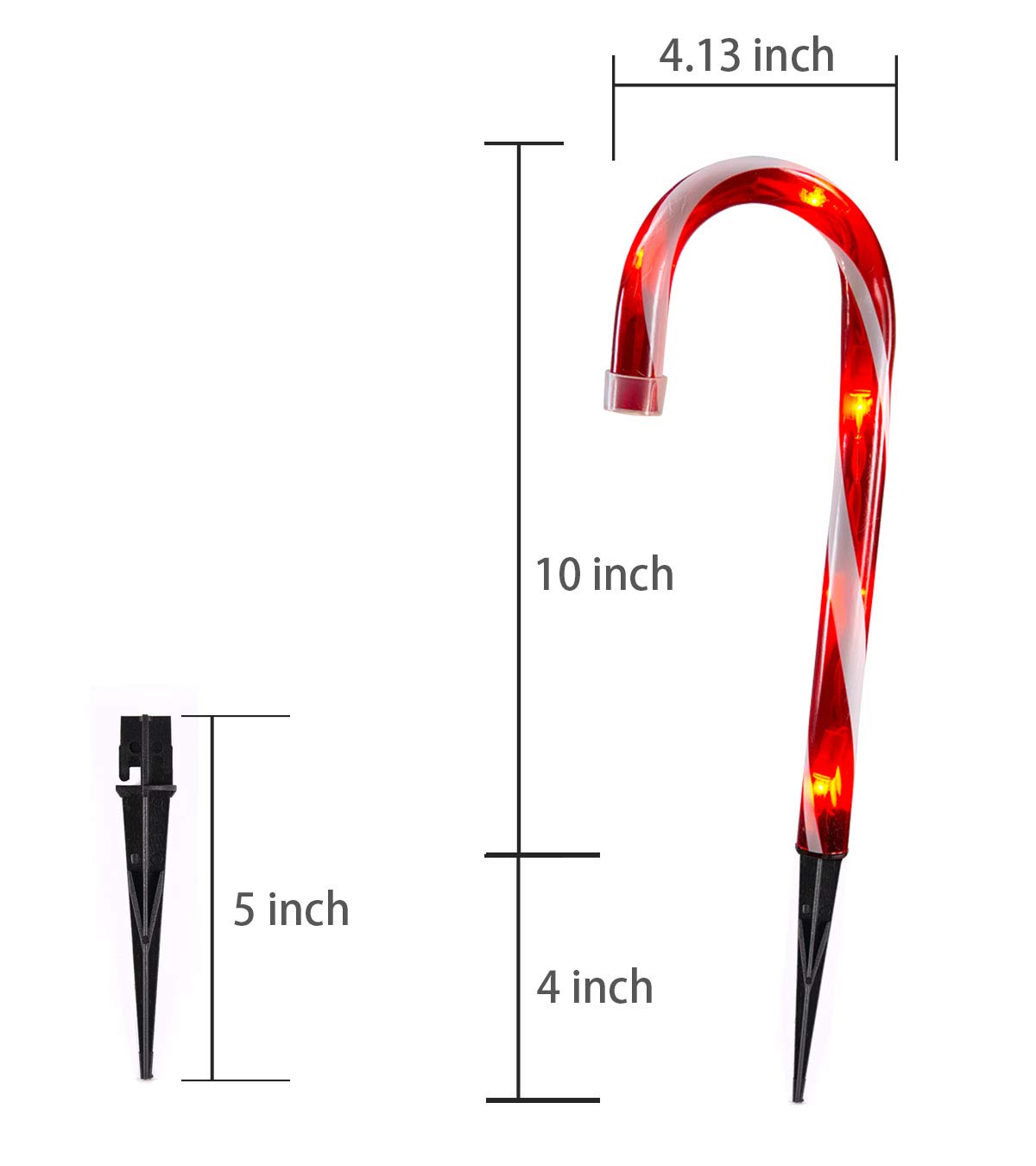 TIGOMOOV Candy Cane Lights Set of 10, 10 Inch Outdoor Christmas Decorations, Red-White Plastic Pathway Makers