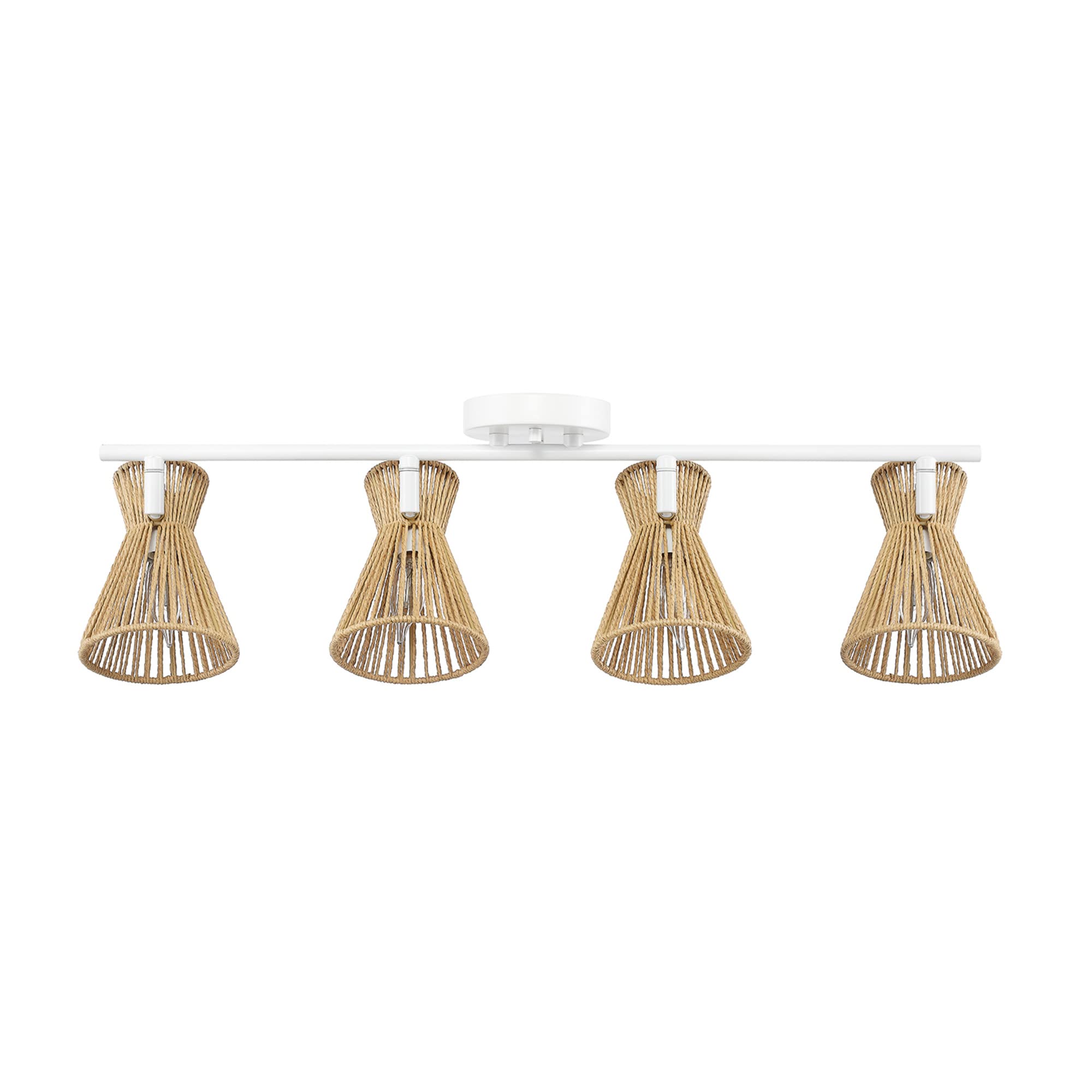Globe Electric 64000050 28 4-Light Track Lighting, Matte White, Natural Twine Shades, Ceiling Light, Pivot Shade, Kitchen Lights