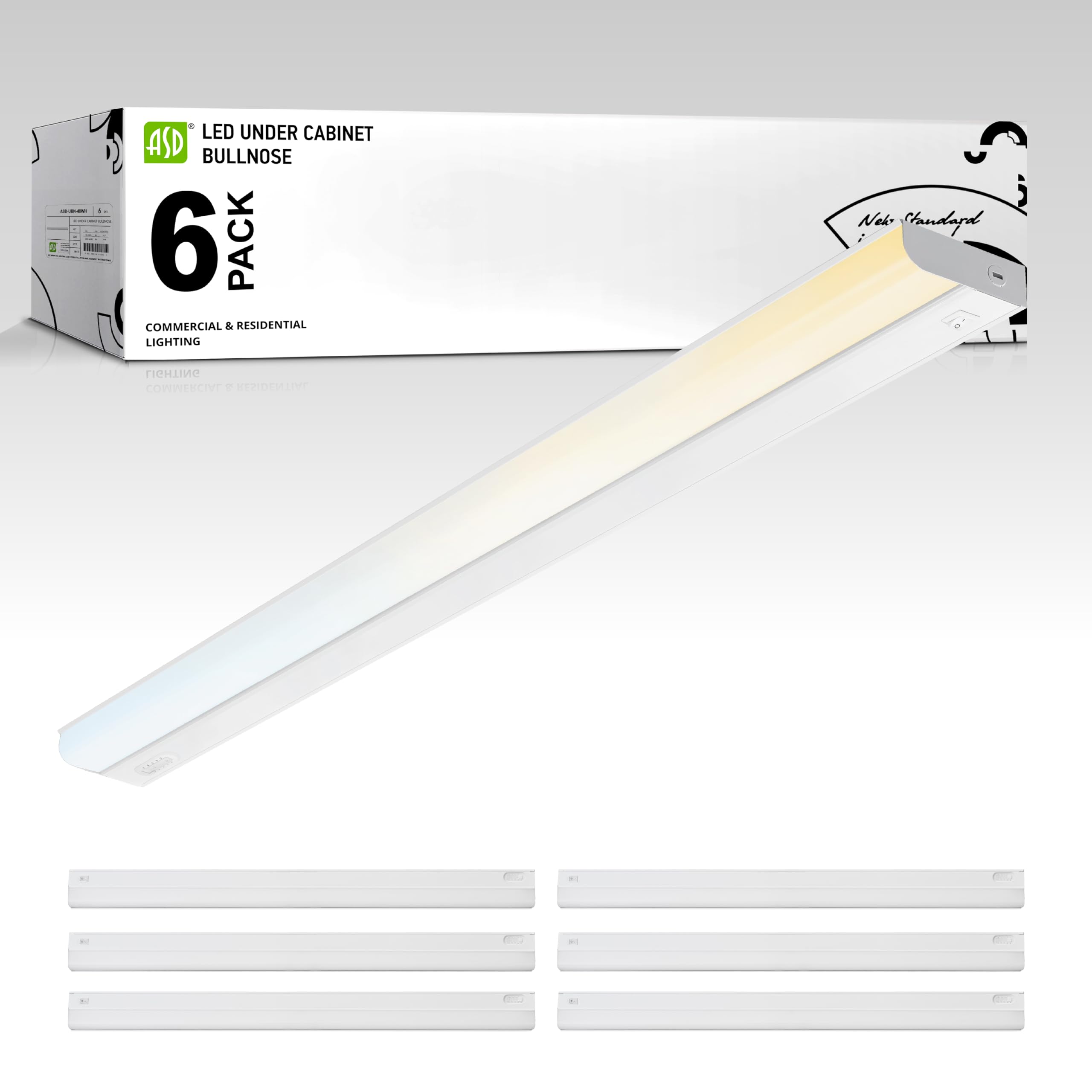 ASD 6 Pack 40 Inch LED Under Cabinet Lighting Hardwired, On/Off & Color Temp Switch, 20W 1814LM, 5CCT 2700K-5000K CRI90+, Dimmab