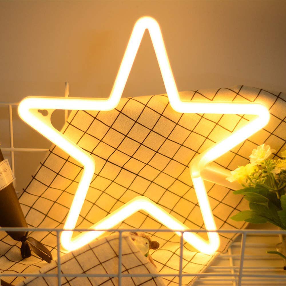 ENUOLI LED Neon Sign Star Night Light Wall Decoration Art for Bedroom Living Room, Warm White, Model sNH.G009, Size: Star