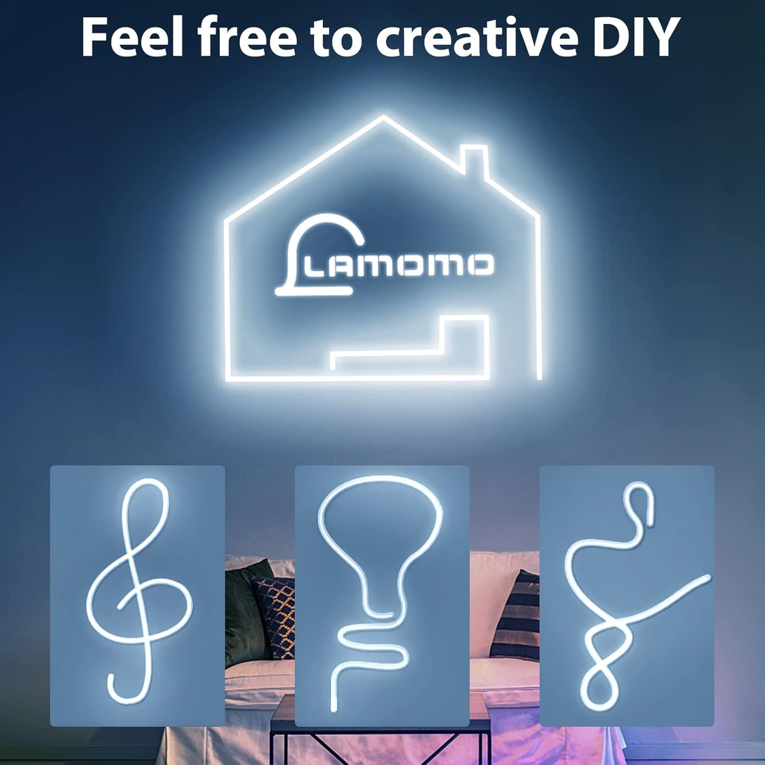 Lamomo LED Strip Lights, 32.8ft Waterproof White Neon Rope Light, Flexible Silicone, 6000K for Indoor/Outdoor DIY Decor