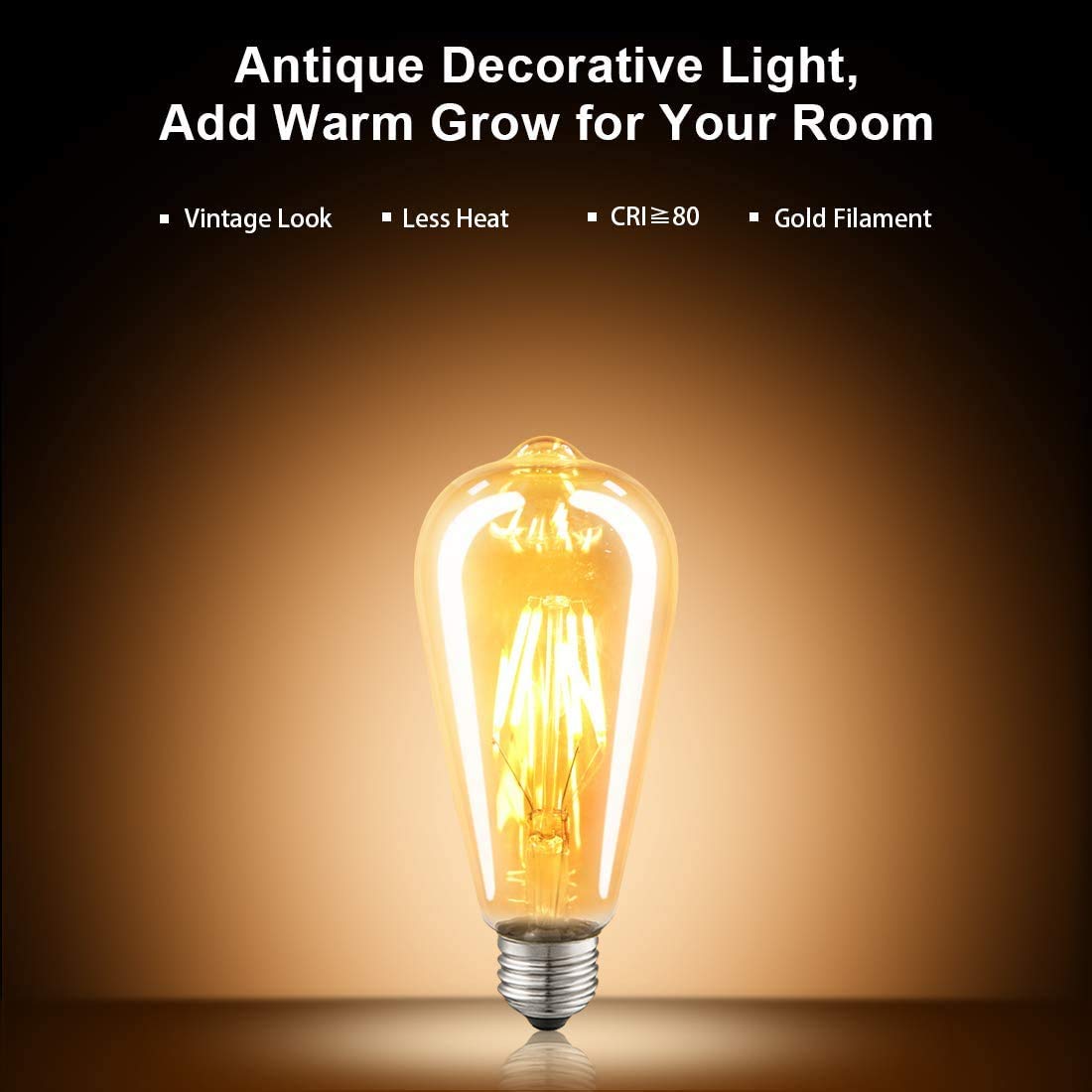 Luxon Dimmable Led Edison Bulbs, 4W (40W Equivalent), 2700K Warm White, St64 Amber Glass, E26 Base, Pack Of 4