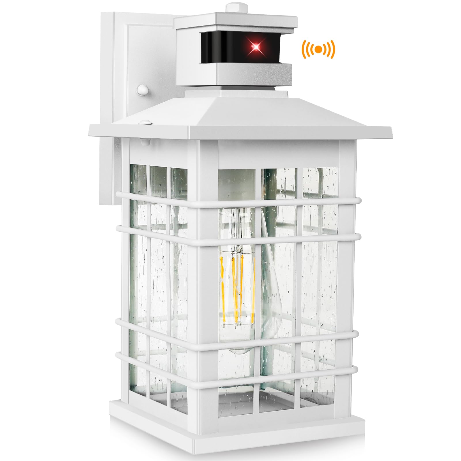 Motion Sensor Outside Wall Lantern Waterproof  White Dusk Dawn Outdoor Lighting Wall Mount With Tempered Glass  Modern Anti-Rust Motion Porch Light Fixture For Hallway Entryway Doorway
