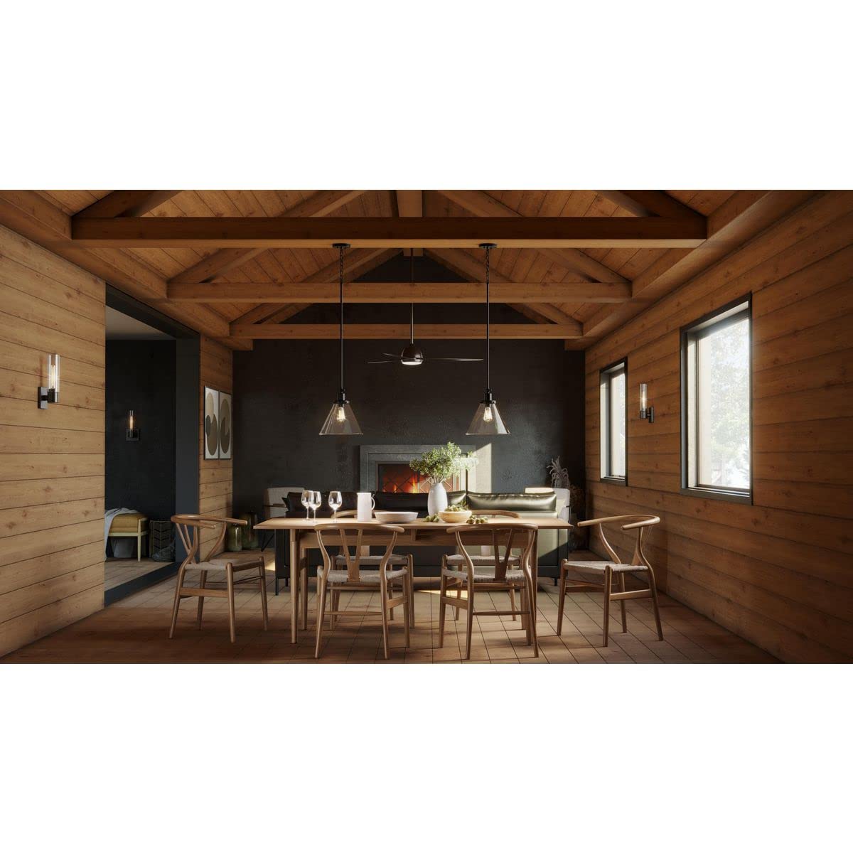 Progress Lighting Hinton Collection 1-Light Pendant Light, Seeded Glass, Matte Black, 12.50x12.00x12.00, Alloy Steel, Model P500324-031