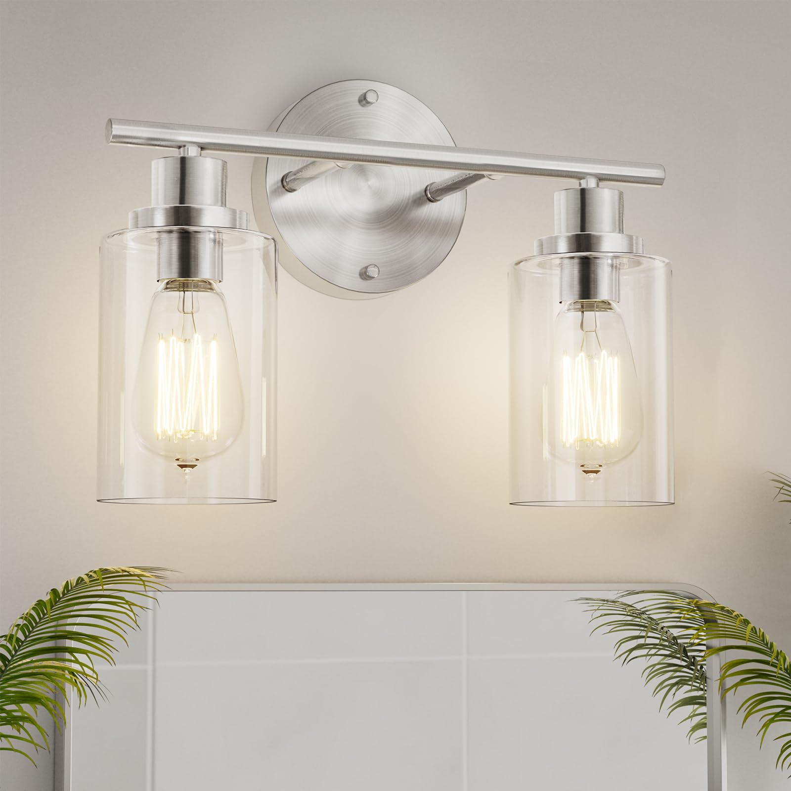 GORDNWE Bathroom Vanity Light Fixture, 2-Light Brushed Nickel, Metal Sconce, E26 Bulb Base, Modern Design for Mirror and Hallway