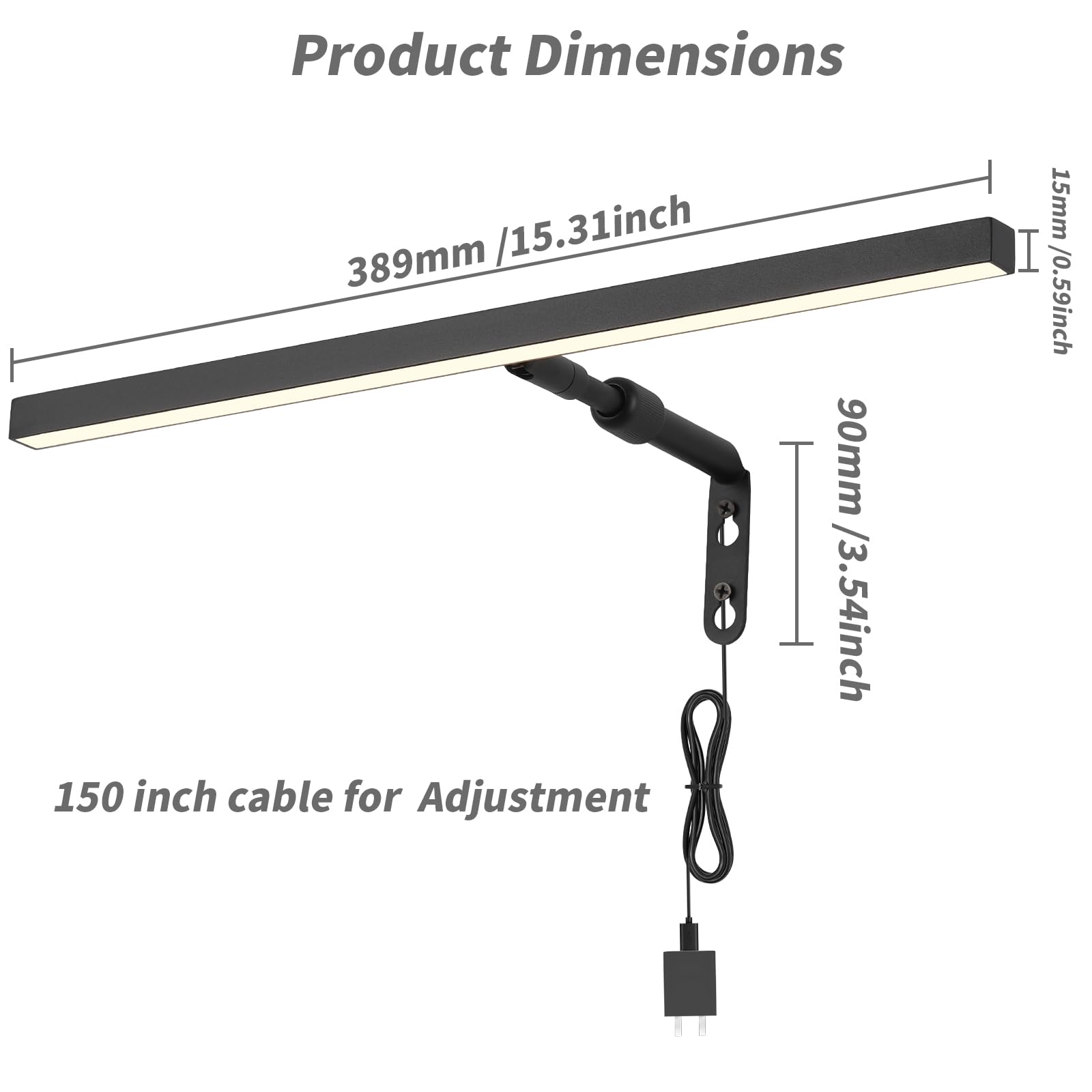 Pasoar 16" LED Picture Light - Adjustable Art Light with Timer & Remote, Black, Model 9899