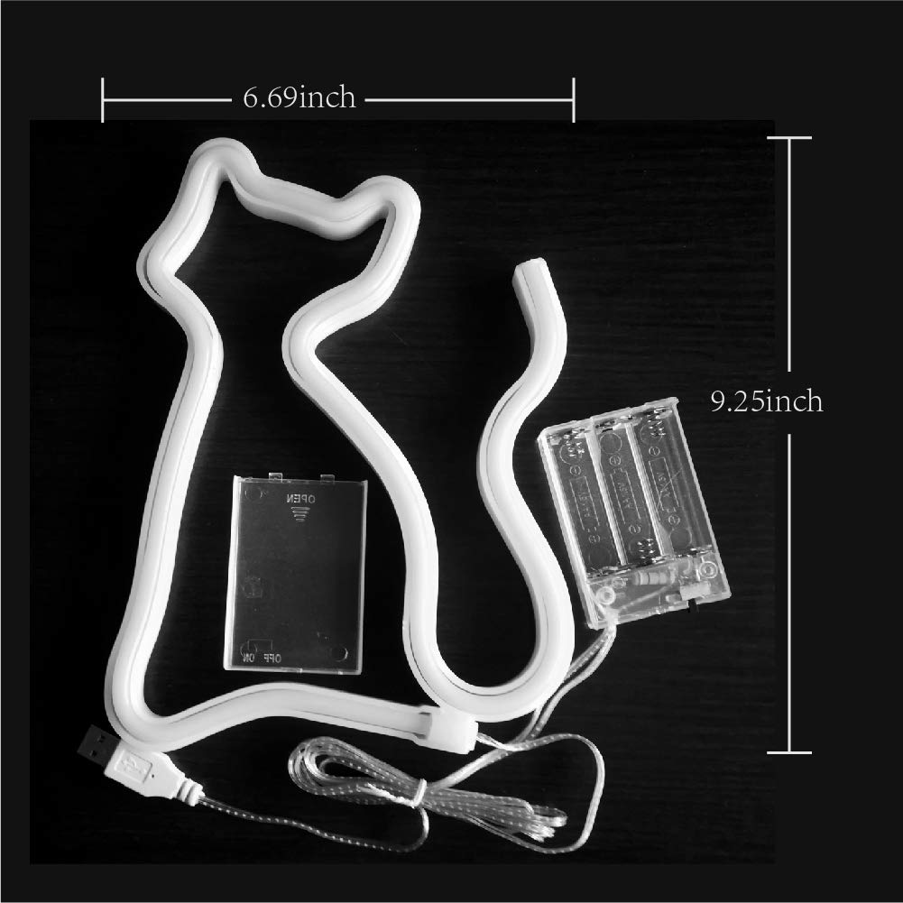 JYWJ Cat Neon Sign LED Light - USB/Battery Powered Table Decor, Pink, Model JJ-NEON-F1