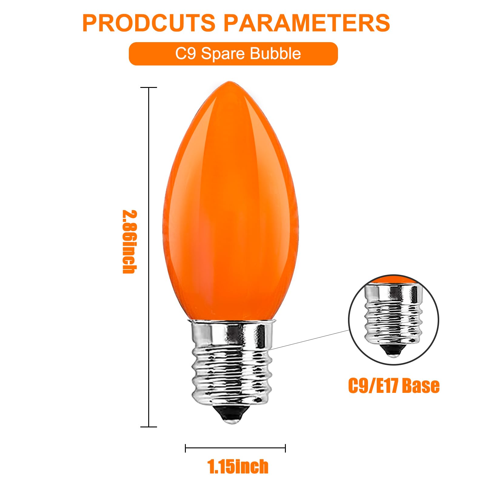 Doratale C9 Orange Replacement Bulbs, 25 Pack, 7W Incandescent For Halloween & Christmas Lights