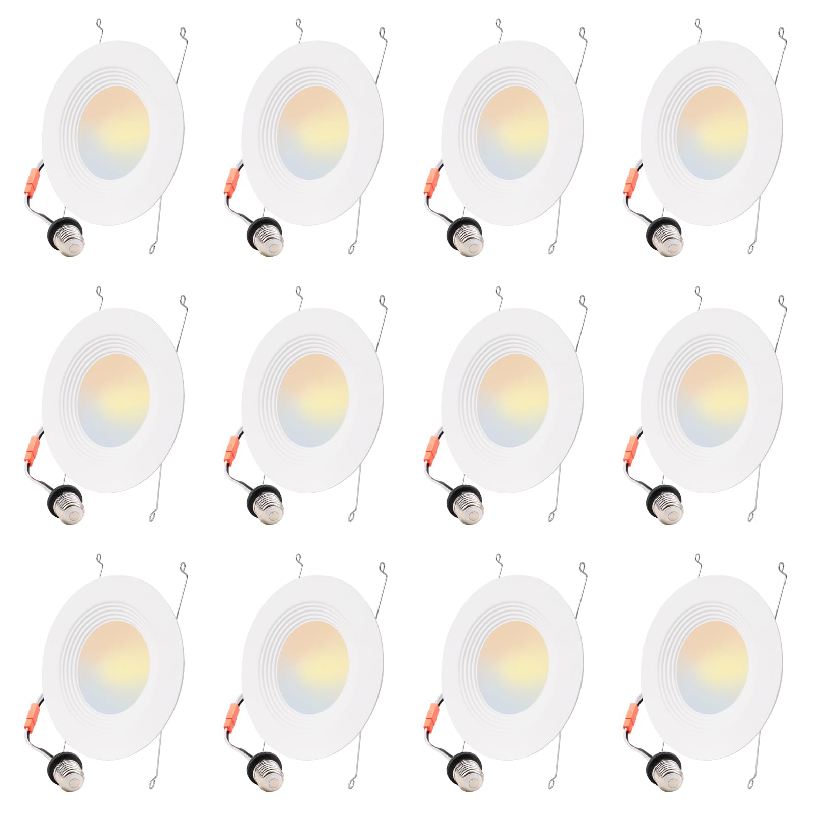 12 Pack 5/6 Inch 5CCT LED Recessed Lighting, Dimmable Can Lights with Baffle Trim, 2700K/3000K/4000K/5000K/6500K Selectable, 12.