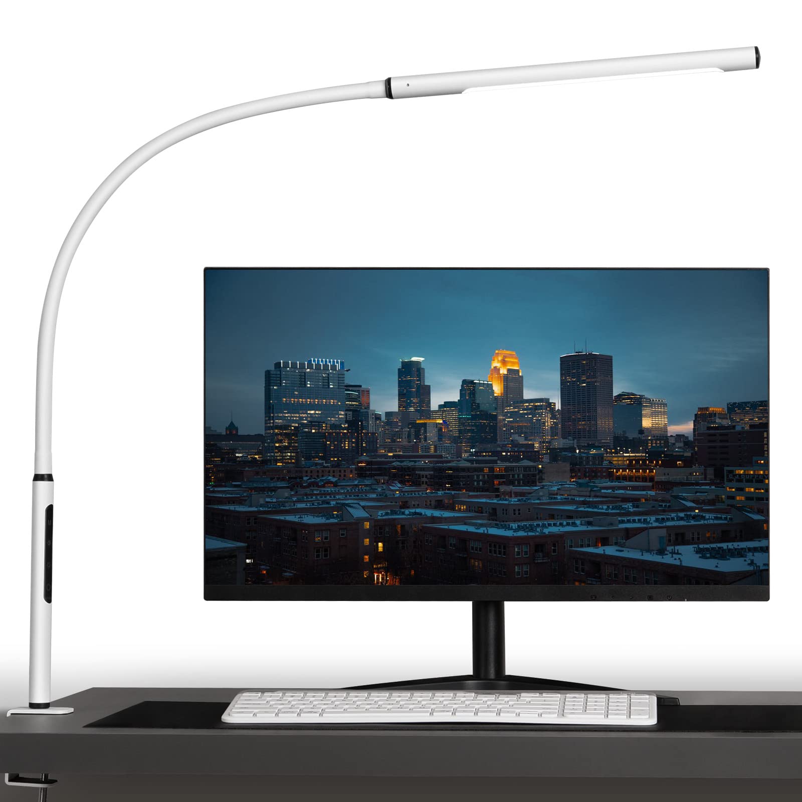 Amazlit Eye-Caring Desk Lamp, Gooseneck Lamp With Clamp, Swing Arm Desk Light, Adjustable Brightness & Color Temperatures, Memor