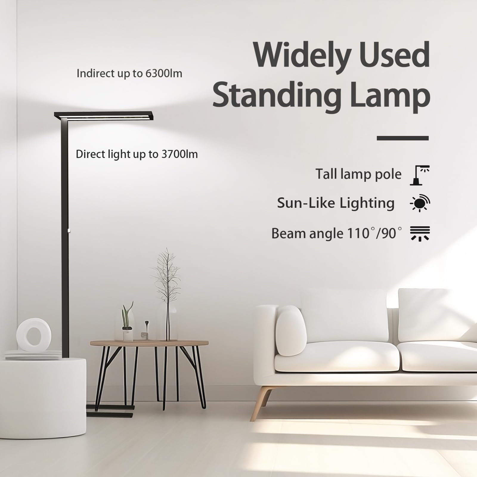 STERREN Eye-Care LED Floor Lamp, 76" Tall, 100W, 10500LM Bright, Black Aluminum, Model LAFA-02-AM