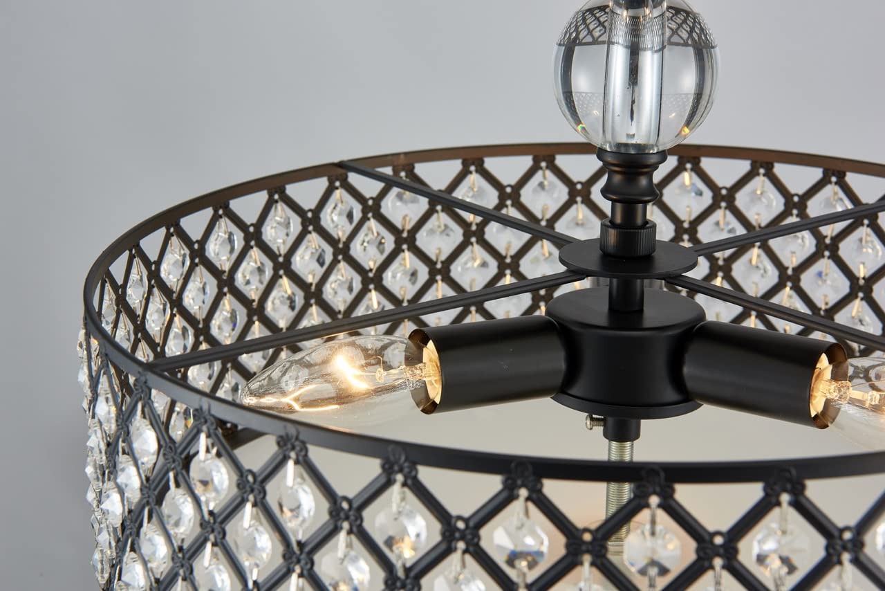 Saint Mossi Semi Flush Mount Ceiling Chandelier  Modern K9 Crystal Ceiling Light Fixture For Dining Room  Livingroom  Bedroom  H11 X D15.4  Matte Black Finish