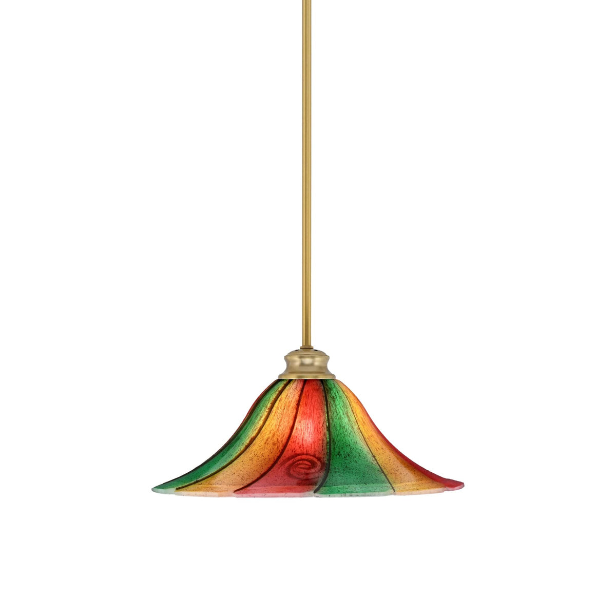 Toltec Lighting Stem Pendant with Hang Straight Swivel Shown in New Age Brass Finish with 16&quot; Mardi Gras Glass