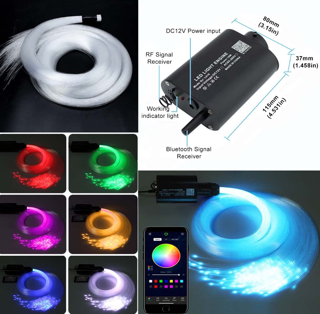 AZIMOM Bluetooth Fiber Optic Star Ceiling Light Kits, 335pcs, 13.1ft, Multicolor, Model 16WS, Sound Activated, APP Remote Control