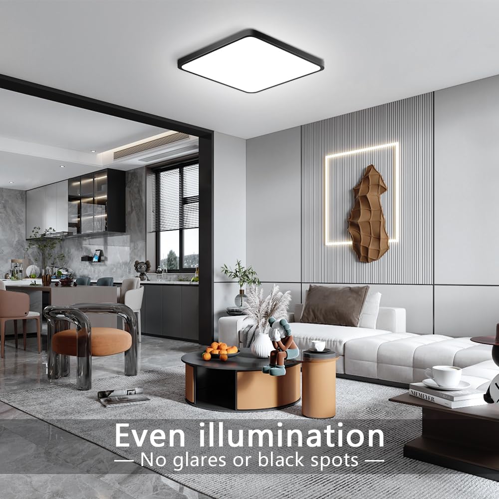 9Inch 18W Square Led Ceiling Light Fixtures Flush Mount  5000K Daylight White Led Ceiling Lamp  Surface Mount Modern Ceiling Lights  Black Slim Flat Panel Lighting For Bedroom  Kitchen  Bathroom Etc