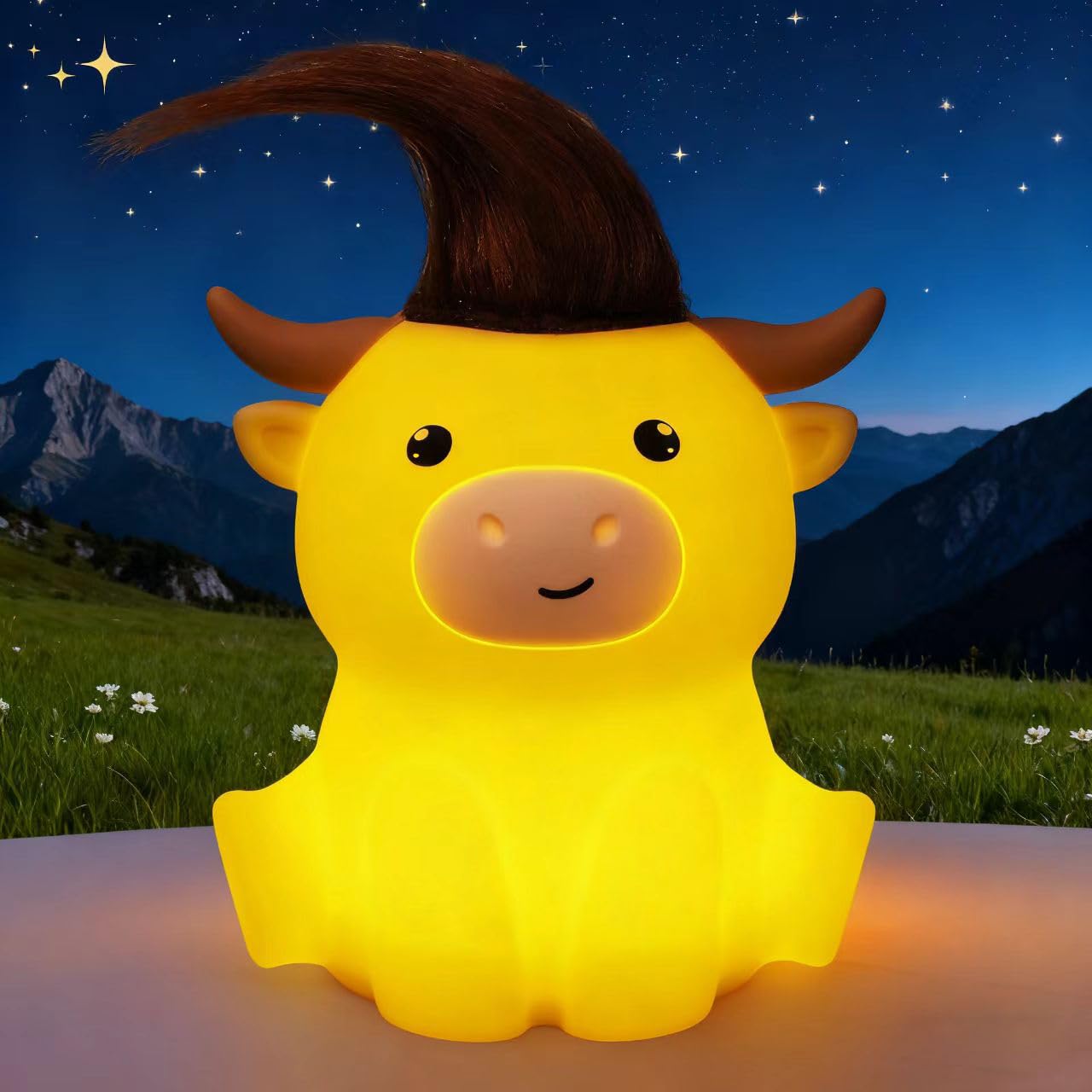 DREAMING MY DREAM Highland Cow Night Light,Cute Dimmable Farm Animal Highland Cattle Lamp,Soft Bedside Lamp for Nursery Bedroom,