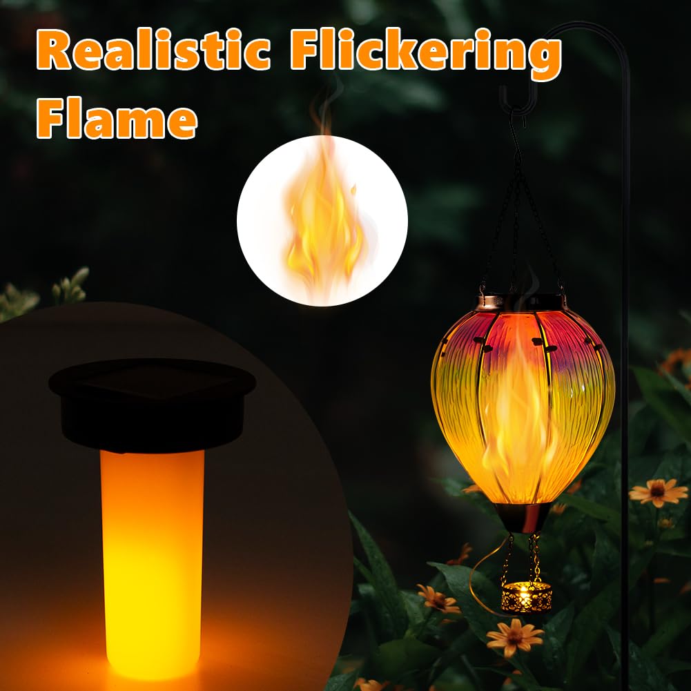 Dreamsoul Large Hot Air Balloon Solar Lantern With Candle Holder, Hanging Solar Hot Air Balloon Lantern With Flame For Garden Ya