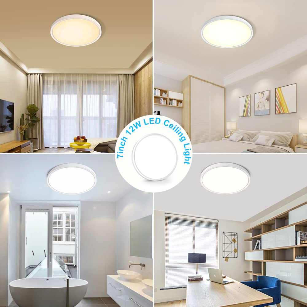 Inshareplus 7Inch Led Ceiling Light Fixture, 12W Daylight White, Ultra-Thin Design, Model Lv180, 1500Lm For Bedroom, Kitchen, Office
