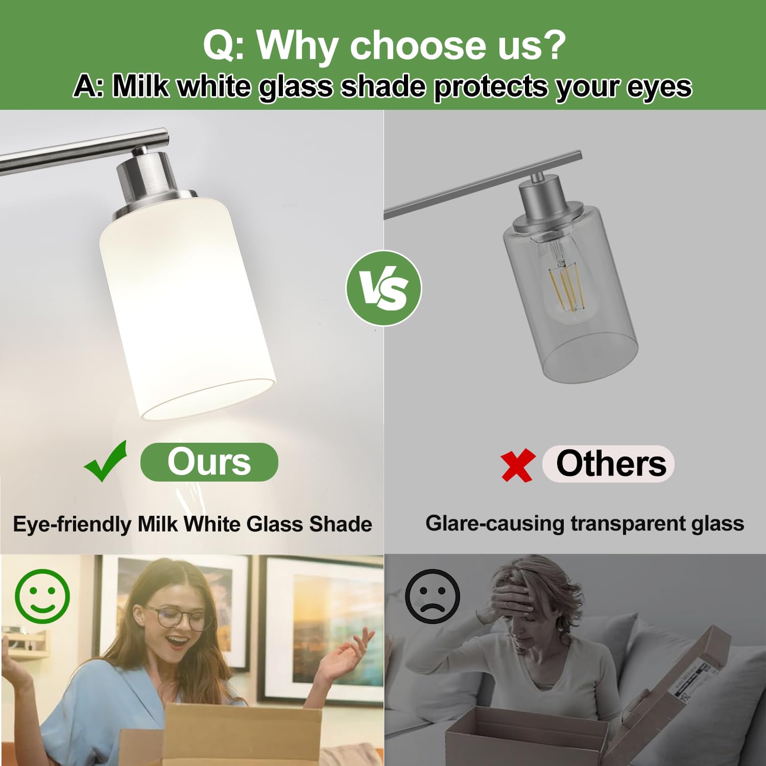 Zarbitta 3-Light Bathroom Light Fixtures, Brushed Nickel Vanity Light, Farmhouse Wall Lights With Milky White Frosted Glass Shad