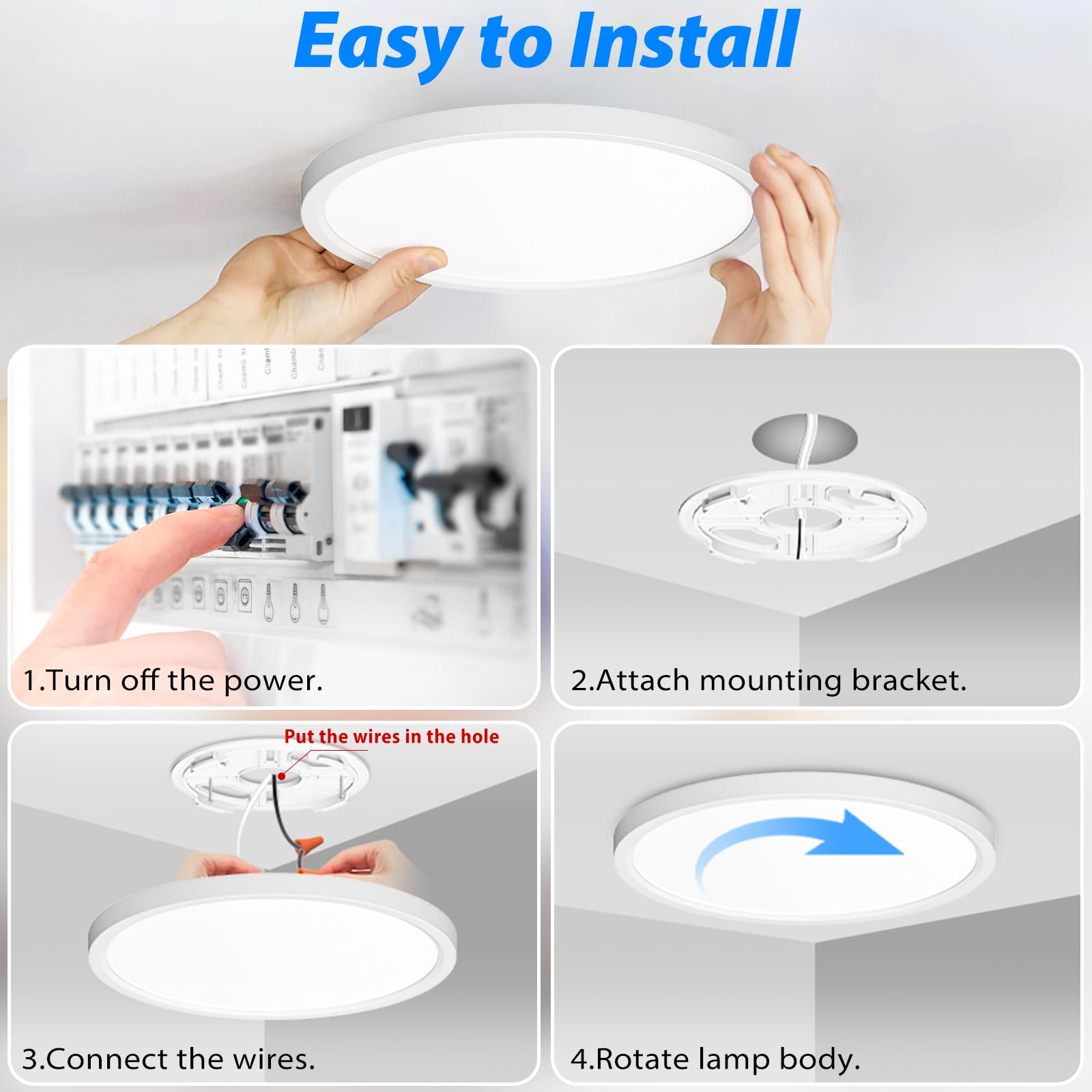 Peasur 7 Inch LED Ceiling Light Fixture, 15W 1500LM Adjustable 3000K-6500K, White, Model CL61A-12, 12 Pack