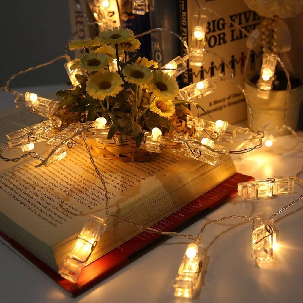 Warmoor 20 LED Photo Clips String Lights, 5M 16ft Fairy Starry Lights Wall Decoration Light for Hanging Photos Paintings Picture