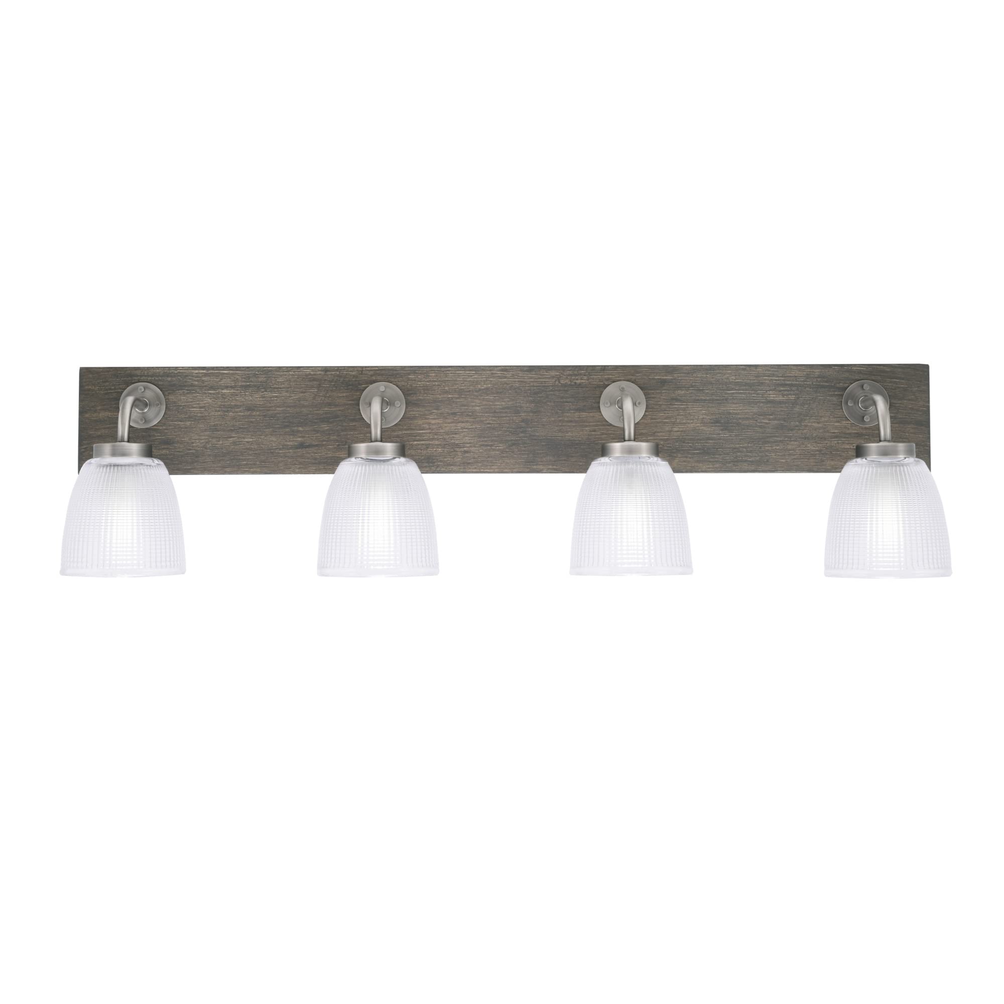 Oxbridge 4 Light Bath Bar In Graphite & Painted Distressed Wood-Look Metal Finish With 5" Clear Ribbed Glass