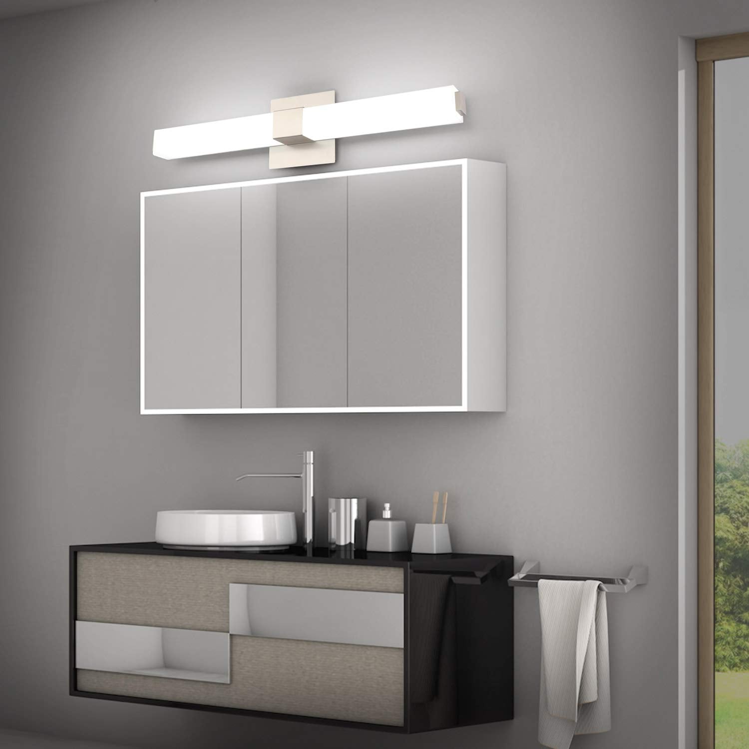 ZUZITO 24in Bathroom Vanity Light, 18W Dimmable LED, Brushed Nickel, 3CCT Selectable, Model S16001-613mm-3C