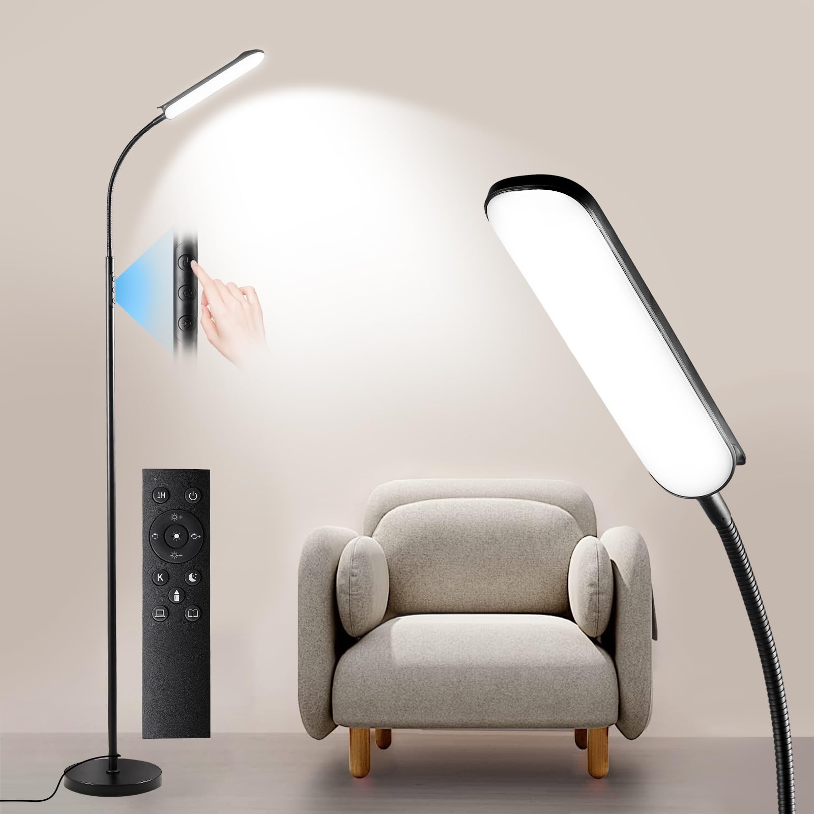 Yikuneng Dimmable Led Floor Lamp - Remote & Touch Control, 2700K-6500K, Super Bright Reading Light