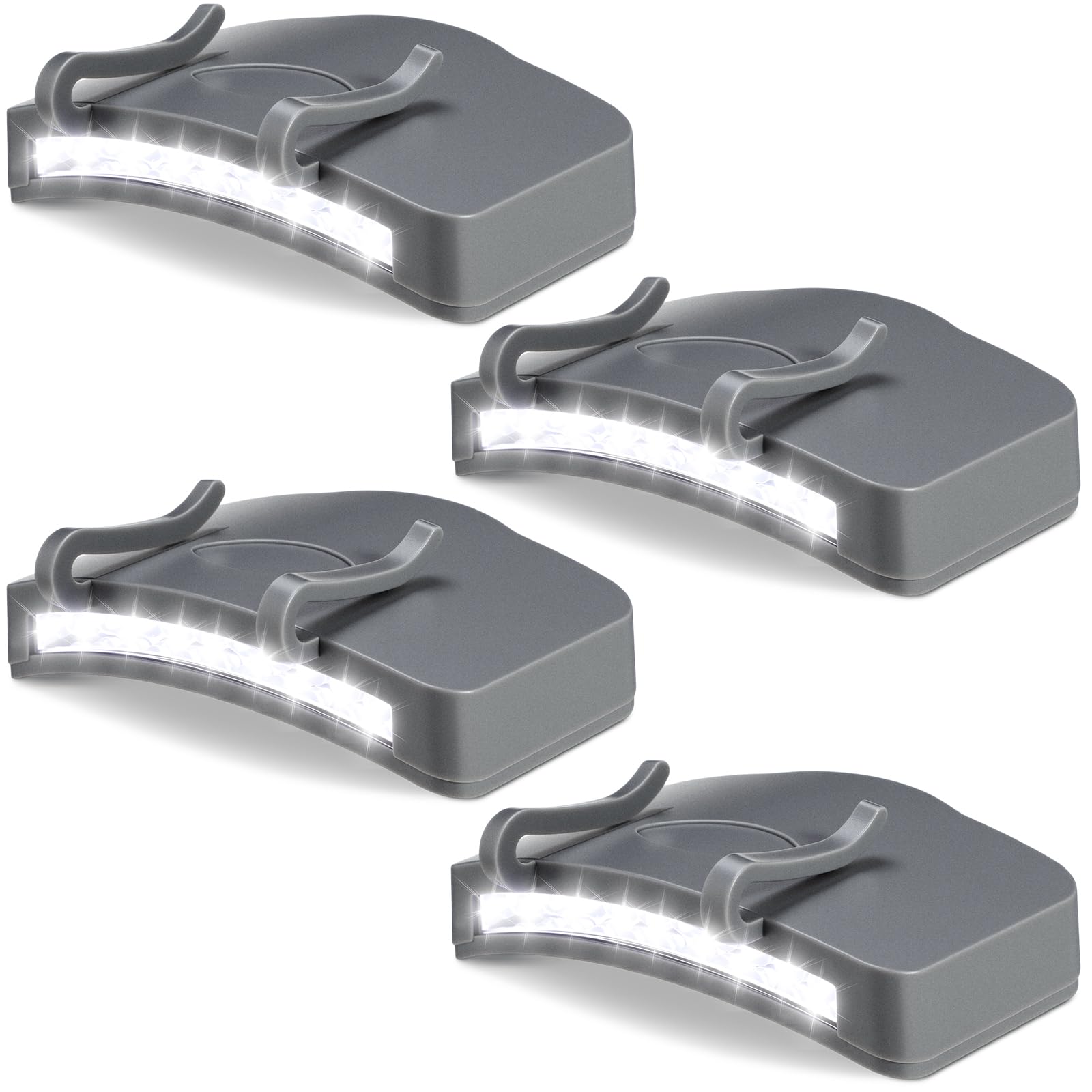 Mudder 4 Pcs Hat Light Clip 11 LED Hat Lights Clip on Headlamp Battery Powered Brim Lamp Gray Waterproof Ultra Bright Headgear F