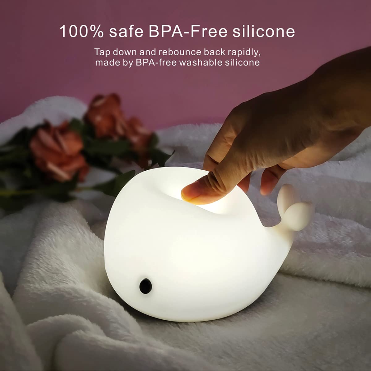 LEDHOLYT Dolphin Night Light for Kids, Silicone Bedside Lamp, Cute Nursery Design