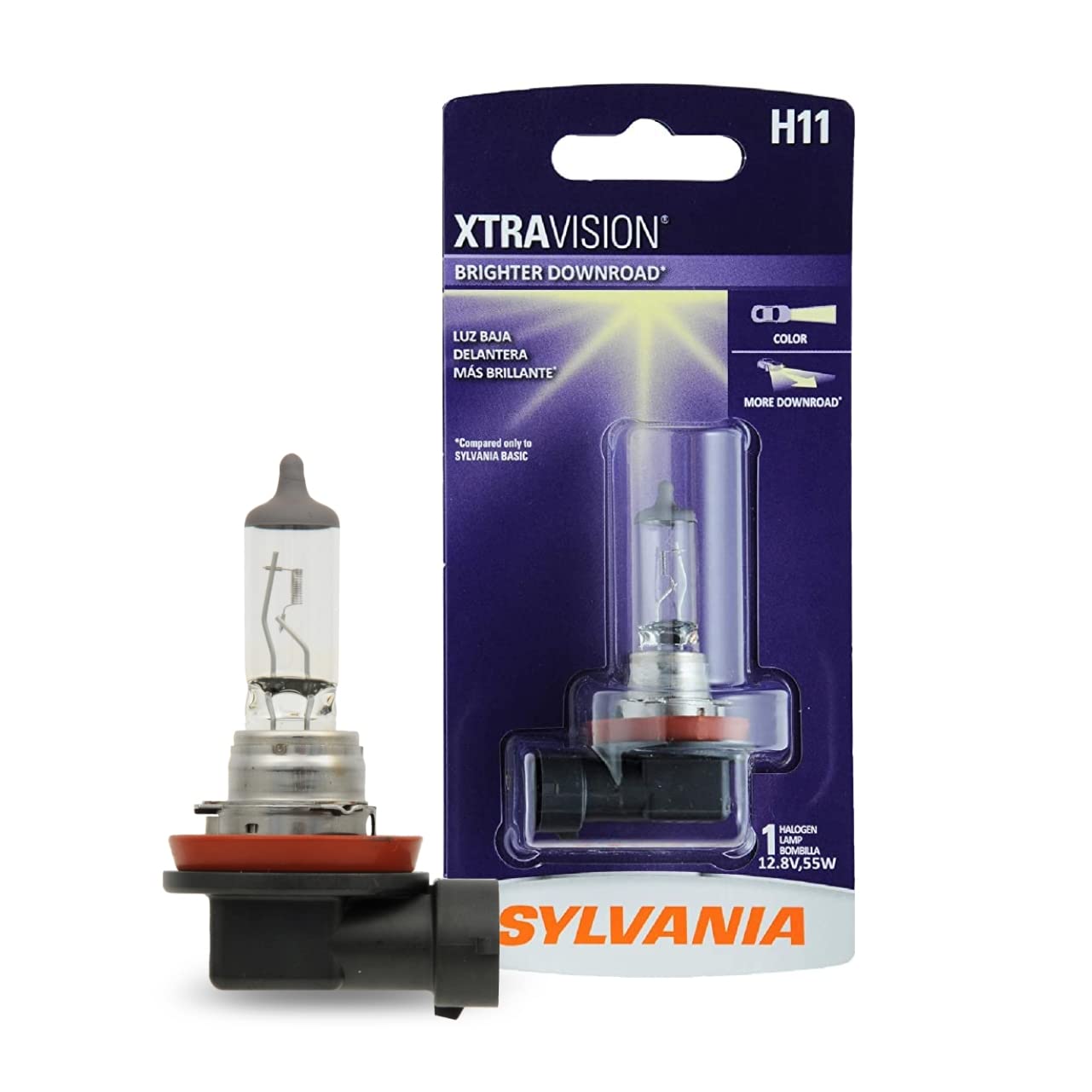 SYLVANIA H11 XtraVision Halogen Headlight Bulb - High Beam, Low Beam, Fog Replacement - Model H11XV.BP - Glass Material