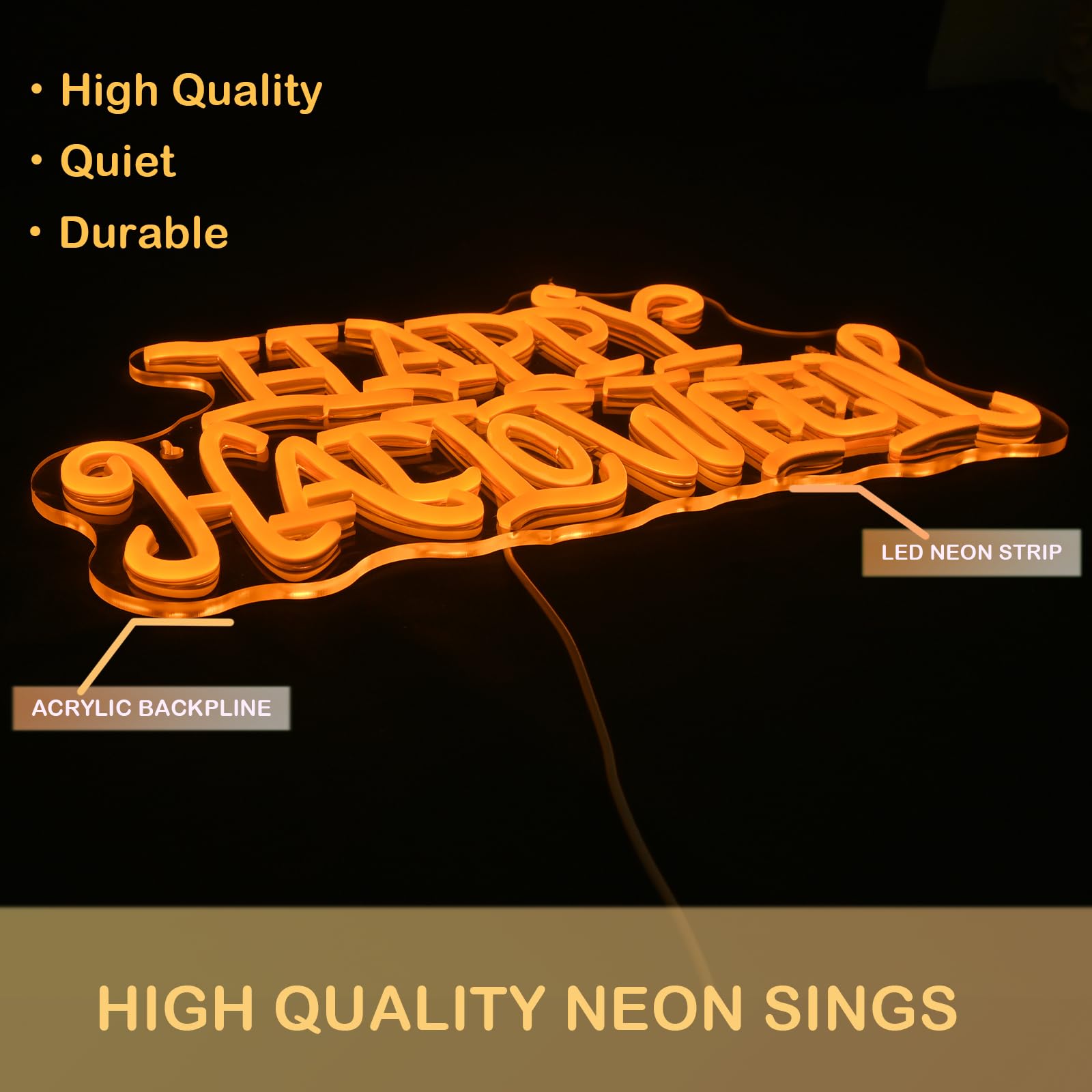 Wanxing Happy Halloween Neon Light Sign Golden Yellow Letter Led Nights For All Hallows Day Party Wall Decor Art Decorations As A Gift For Children Friends Family 16.5 * 19.4
