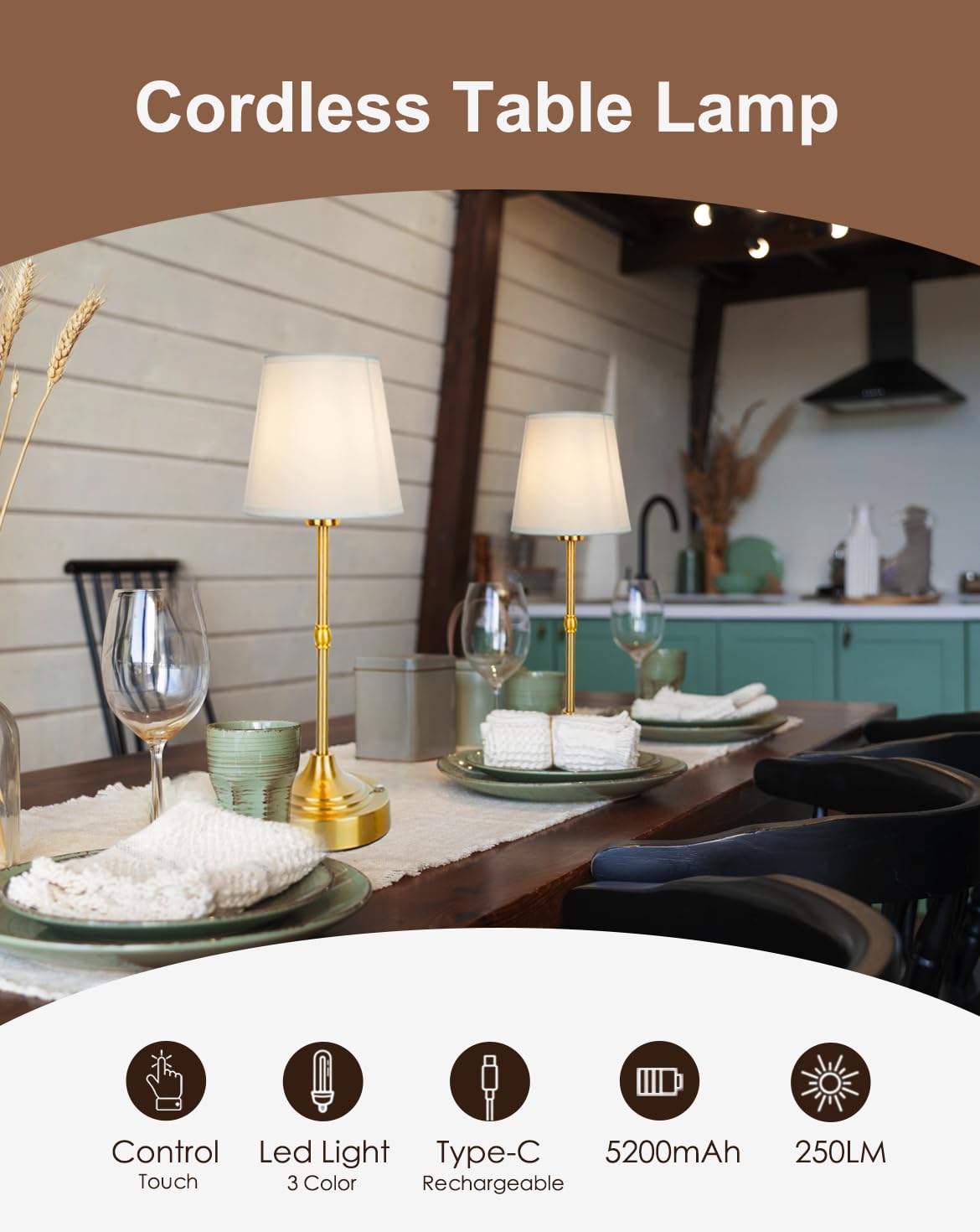 Zeyork Cordless Table Lamp, Led Table Lamp With Built-In Rechargeable Battery Touch Dimmable Control, Waterproof Led Desk Lamp F