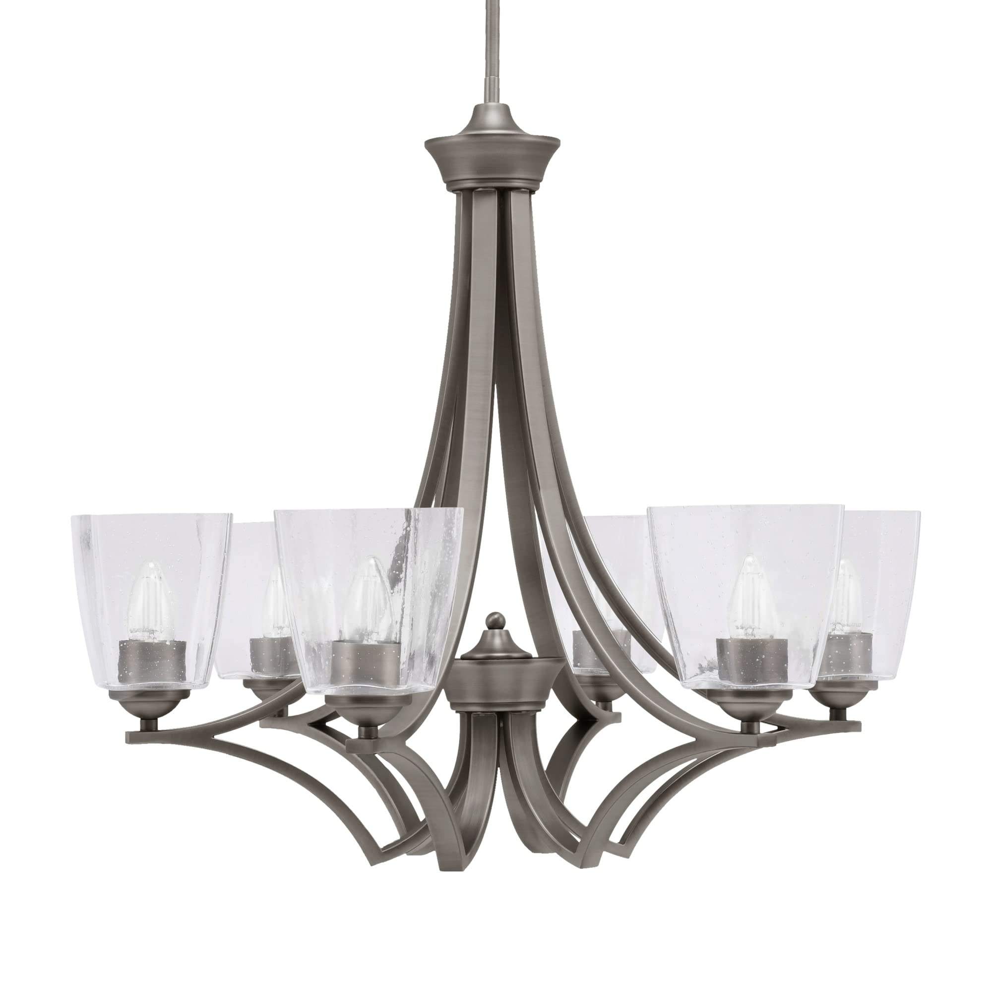 Zilo Uplight, 6 Light, Chandelier in Graphite Finish with 4.5&quot; Clear Bubble Glass