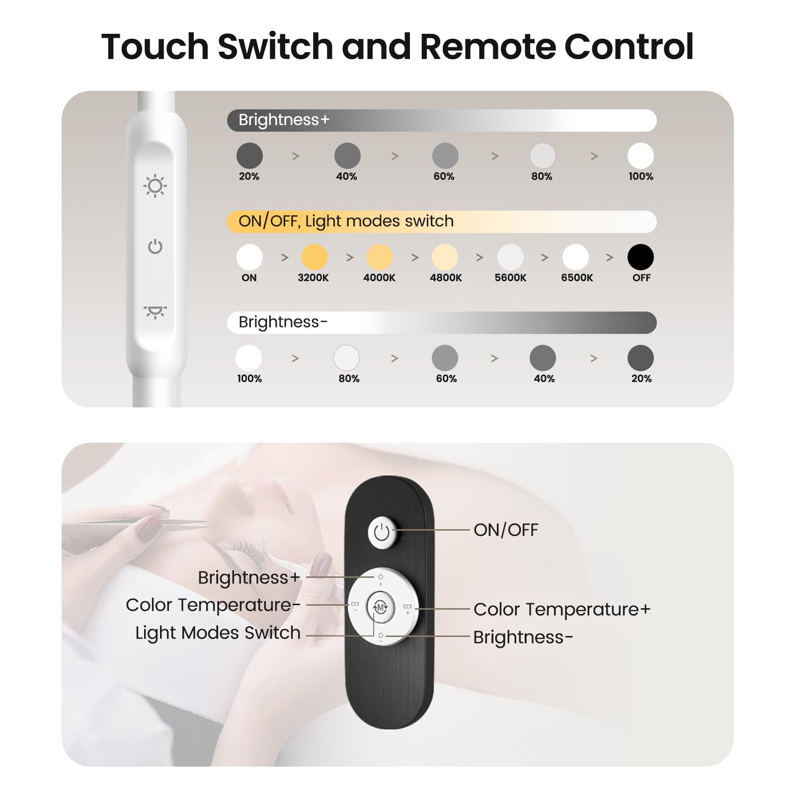 Mznoo Lash Light For Eyelash Tech, Half Moon Light For Lashes And Estheticians, Led Floor Lamp For Eyelash Extensions, Nail Art,