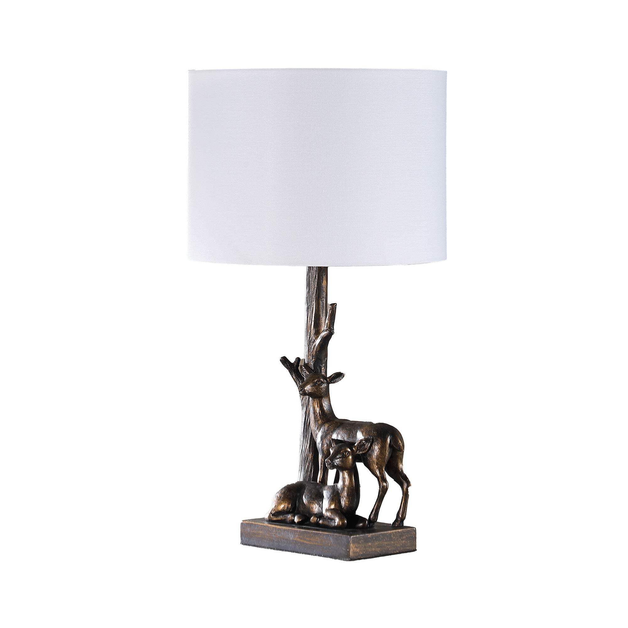 Homeroots 524259 19.75 X 11 X 11 In. Bronze Mom & Baby Deer Table Lamp With White Drum Shade