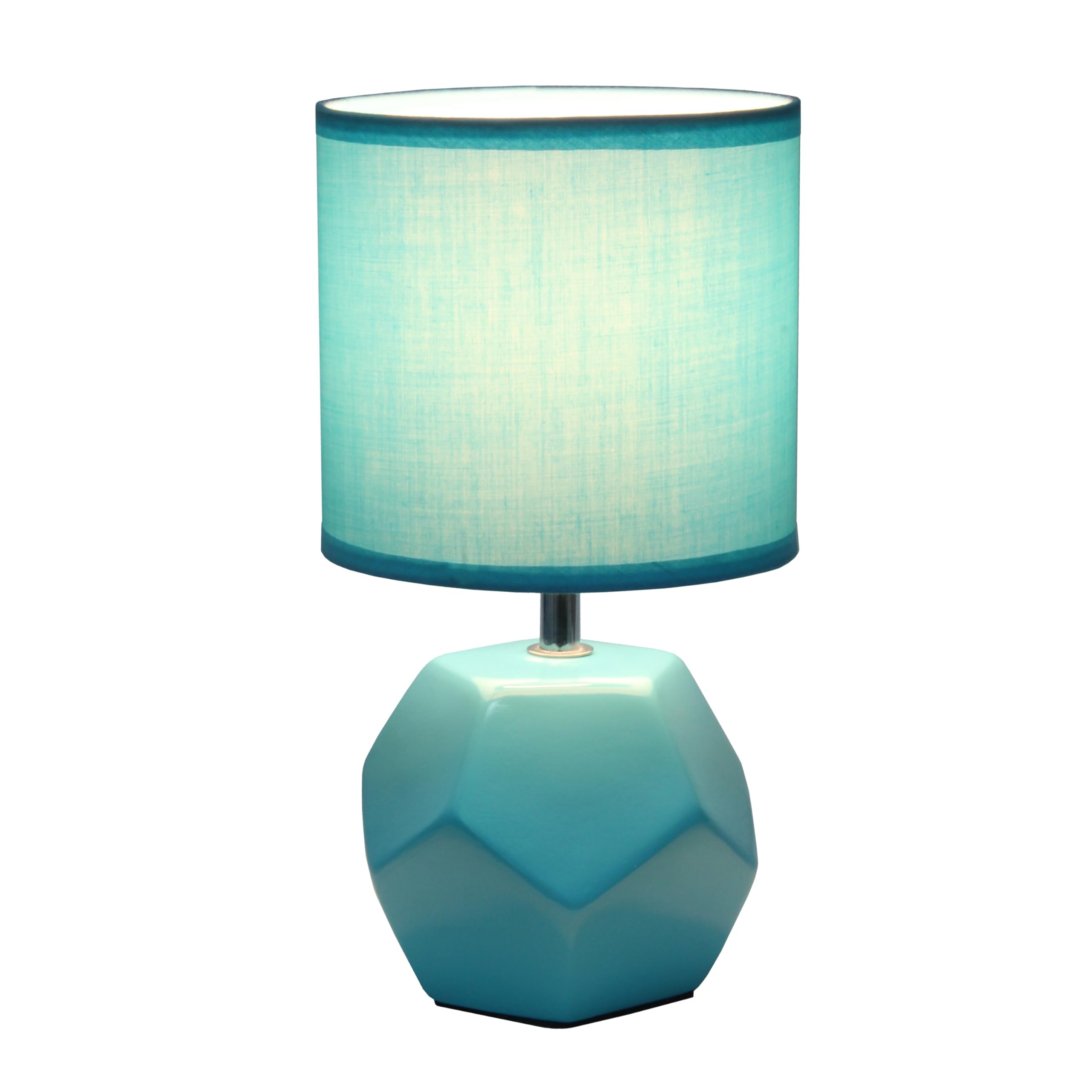 Simple Designs Lt2065-Blu-Lb 10.24'' Round Geometric Prism Mini Table Lamp With Matching Fabric Shade, Led Bulb Included, Blue