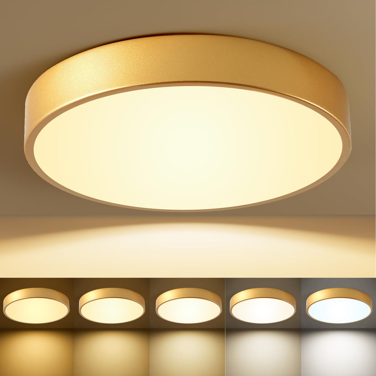 Hlinghtnet Flush Mount Ceiling Light Gold 12 Inch Led Dimmable Ceiling Light 24W 5Cct(2700K-5000K) Bedroom Lamp Entryway For Bed