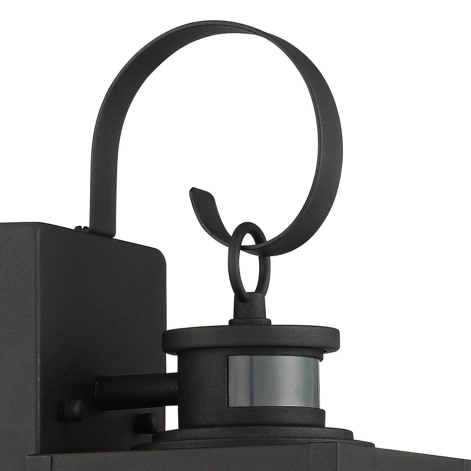 John Timberland Outdoor Wall Light Fixtures Set of 2, Carriage Style, Textured Black, 14.5in, Clear Seedy Glass, Dusk to Dawn, Motion Sensor