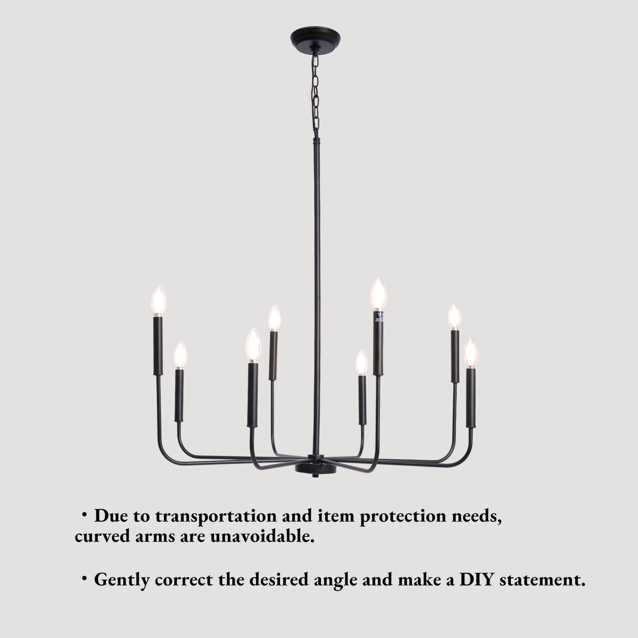 Laluz 8-Light Black Chandelier, 31.5'' Large Farmhouse Dining Room Light Fixture Over Table, Modern Chandeliers Hanging Lights F