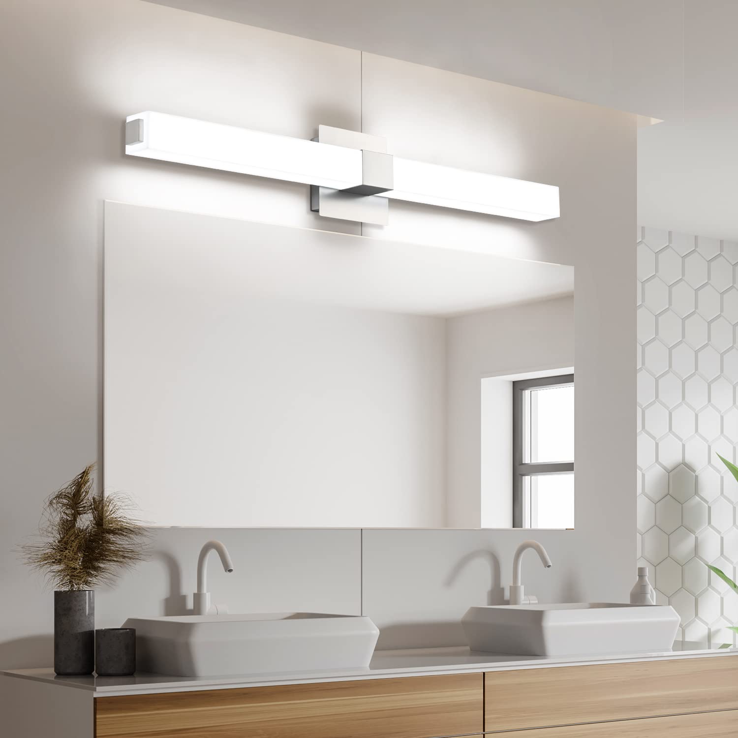 ZUZITO Bathroom Vanity Light - Modern LED Fixture, 32 Inch, Brushed Nickel, 6000K Bright White Light, Model S16001-810mm