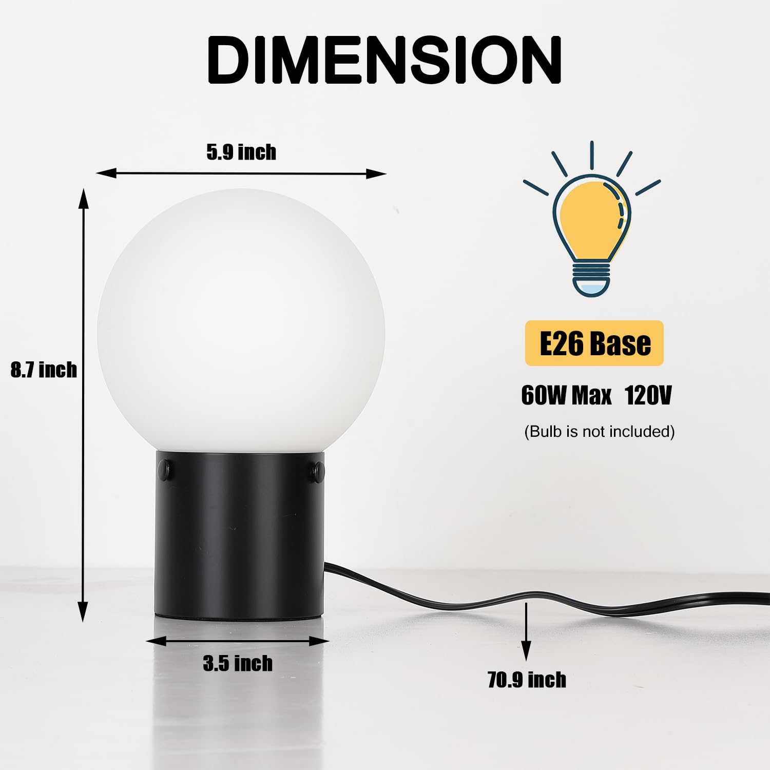 Somniferous Small Table Lamps Set Of 2, Black Table Lamp With Frosted Glass Globe Shade, Mid Century Modern Bedside Lamps, Nightstand Lamps For Bedroom Living Room Dorm